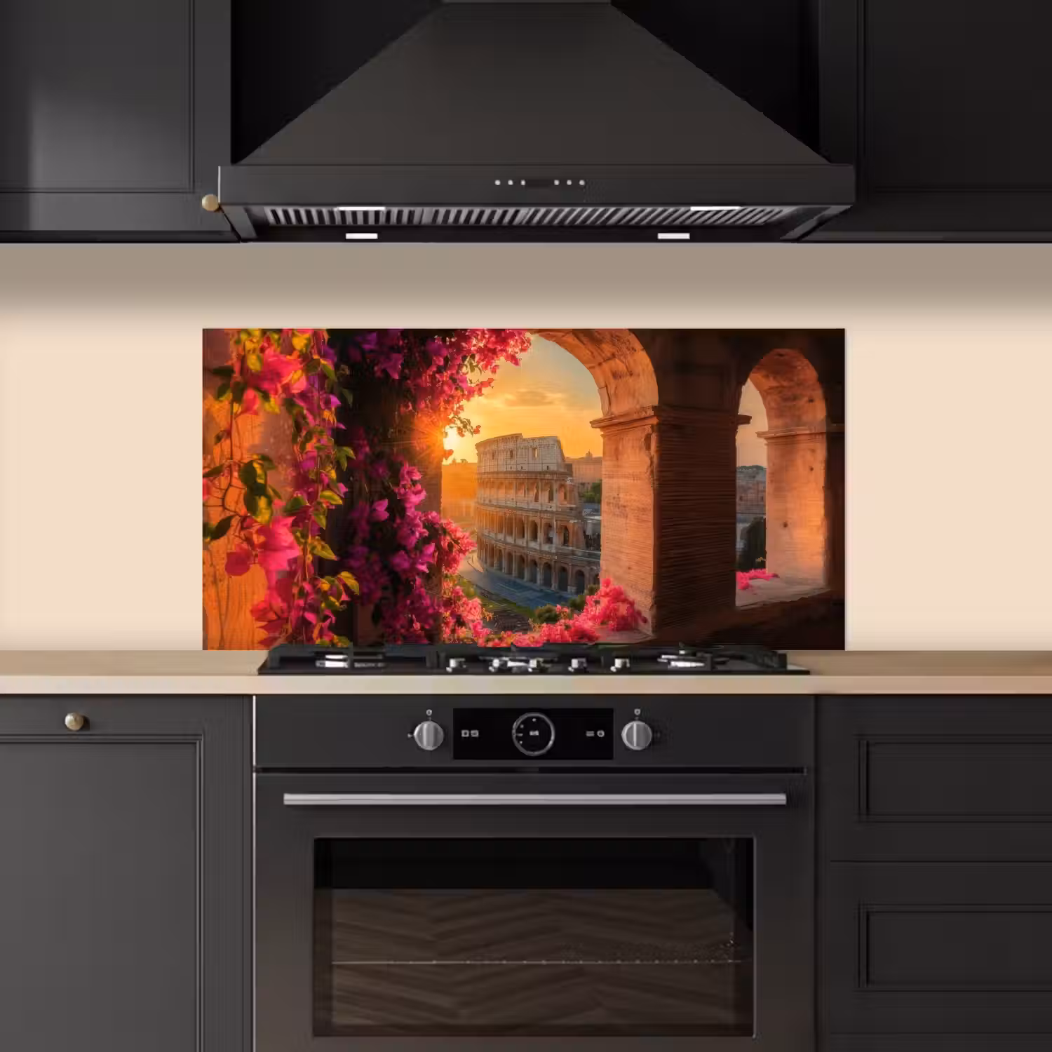 Colosseum - Rome - Roze Bloemen keuken achterwand spatscherm middel -sfeer1