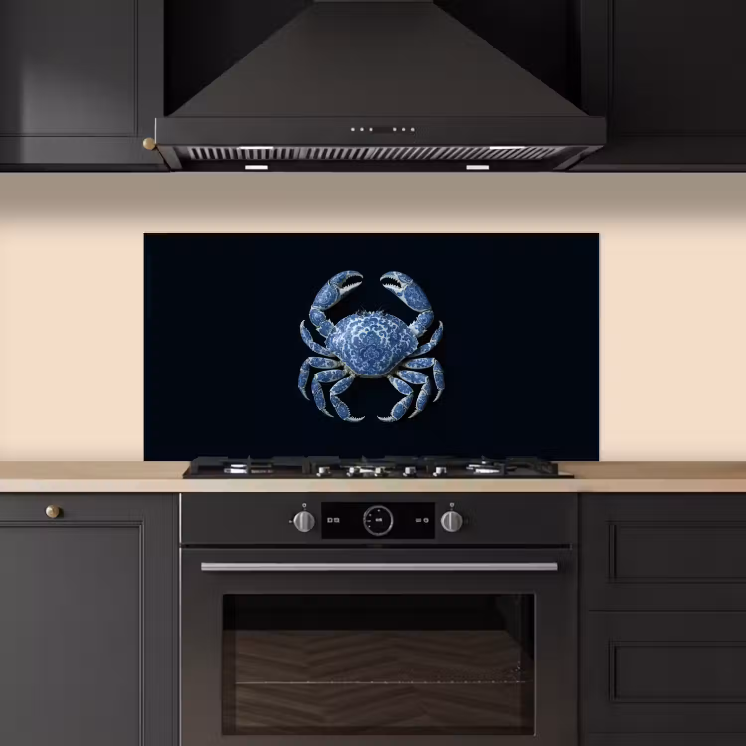 Krab - Delfts blauw - Dieren keuken achterwand spatscherm middel -sfeer1