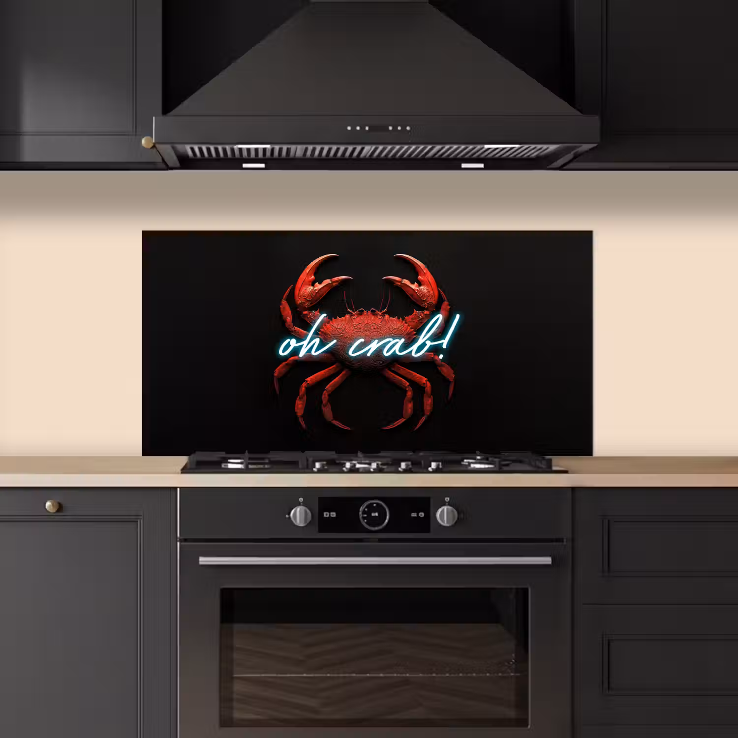 Krab - Rood - Neon - Quote keuken achterwand spatscherm middel -sfeer1