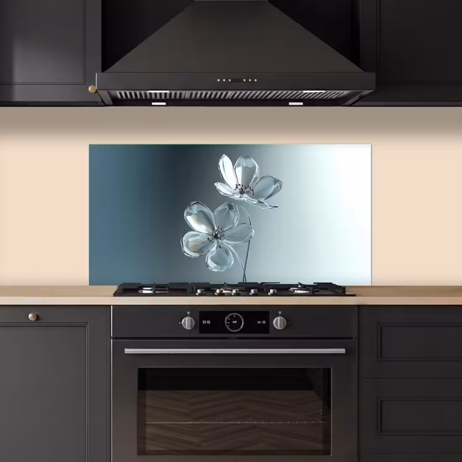 Kristal - Bloemen - Grijs keuken achterwand spatscherm middel -sfeer1