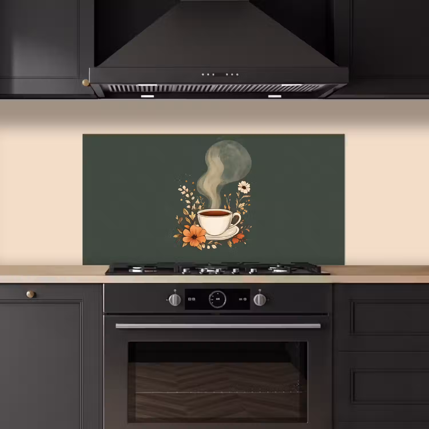 Kop - Bloemen - Groen - Koffie keuken achterwand spatscherm middel -sfeer1