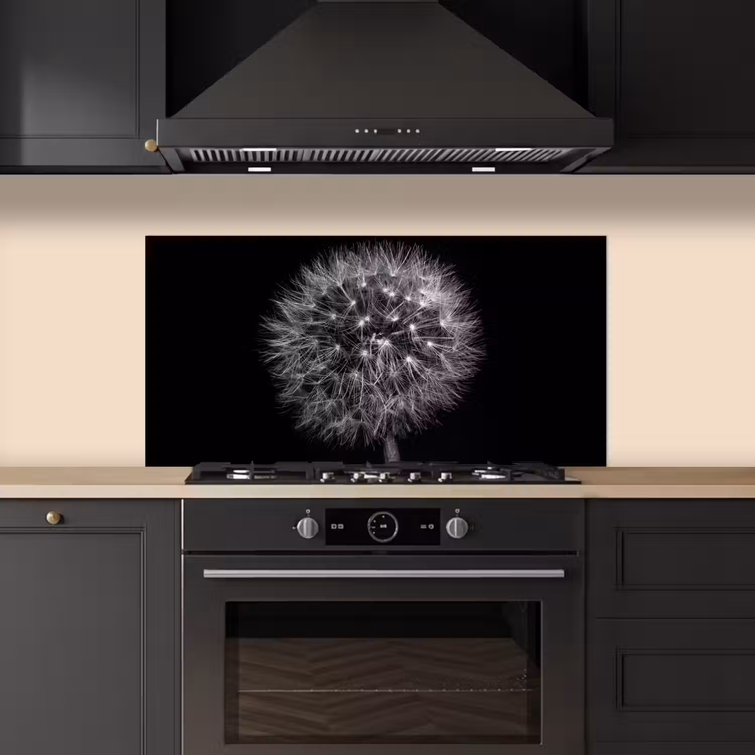 Paardenbloem - Zwart - Bloemen - Botanisch keuken achterwand spatscherm middel -sfeer1