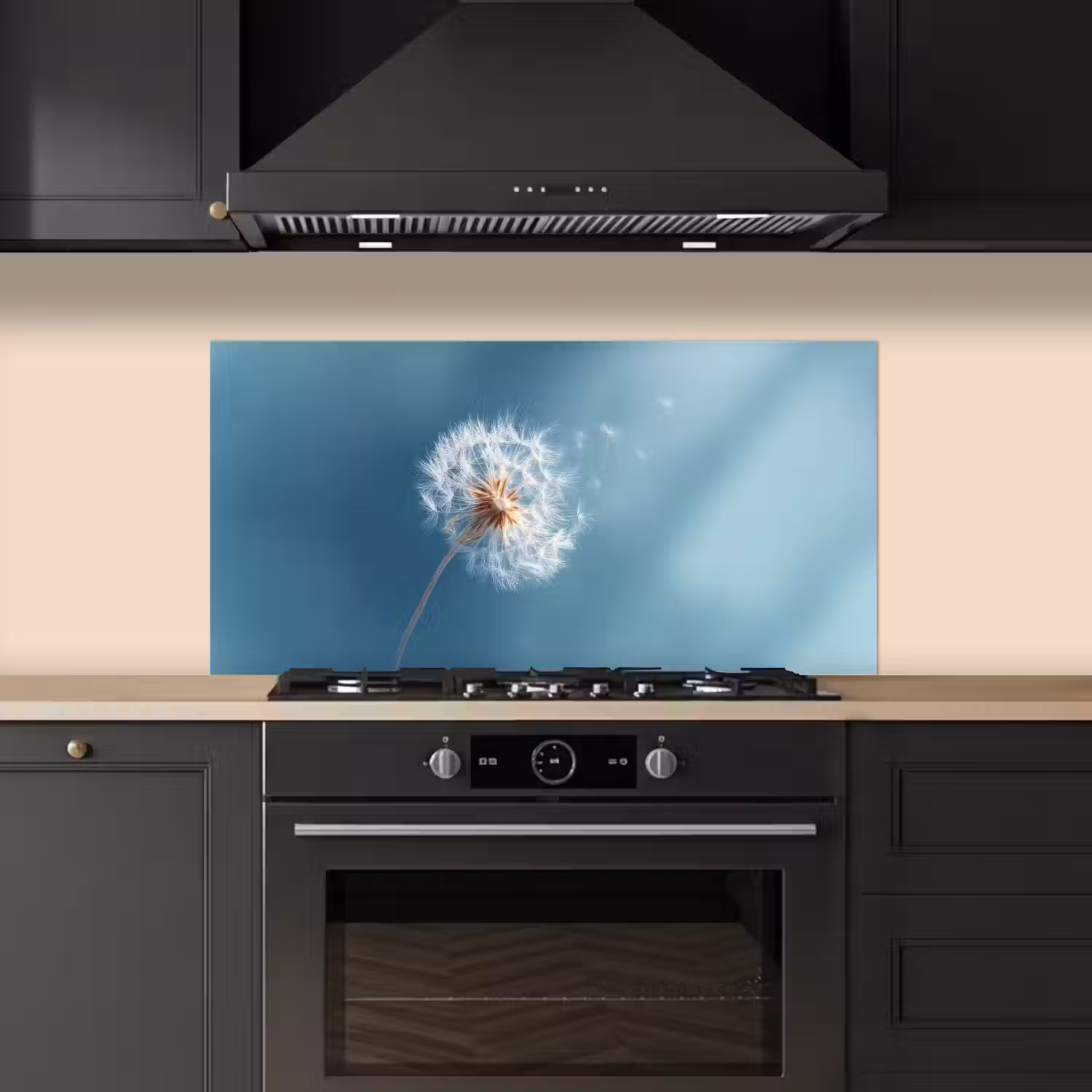 Paardenbloem - Wind - Blauw keuken achterwand spatscherm middel -sfeer1