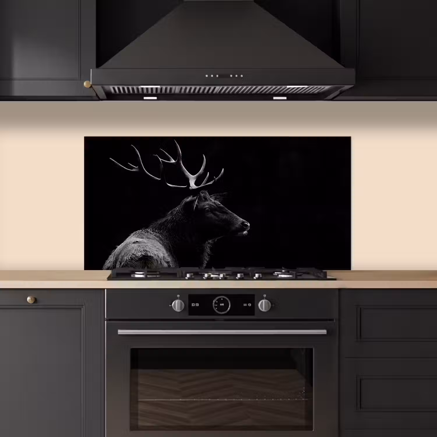 Hert - Zwart - Portret - Gewei - Dieren keuken achterwand spatscherm middel -sfeer1