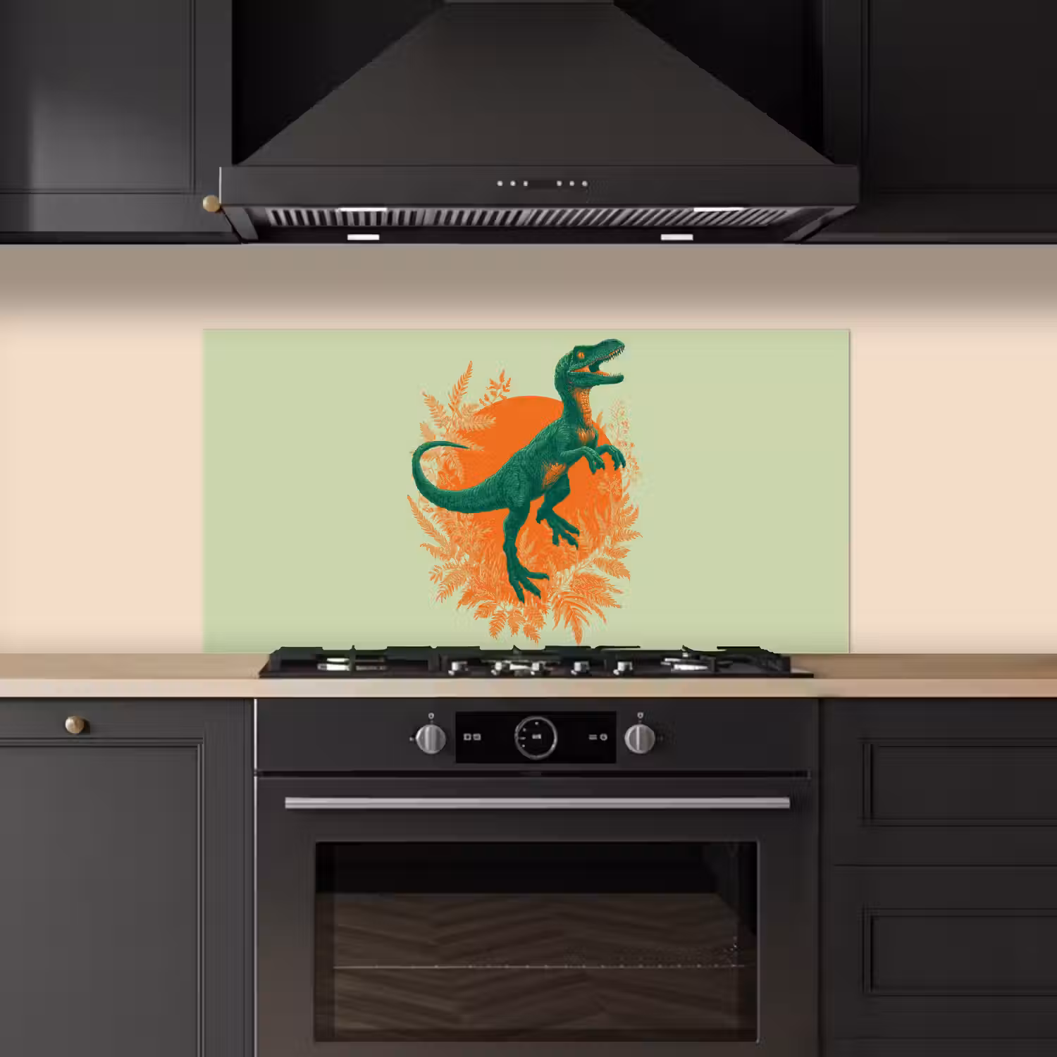Dinosaurus - Groen - Planten - Cirkel keuken achterwand spatscherm middel -sfeer1