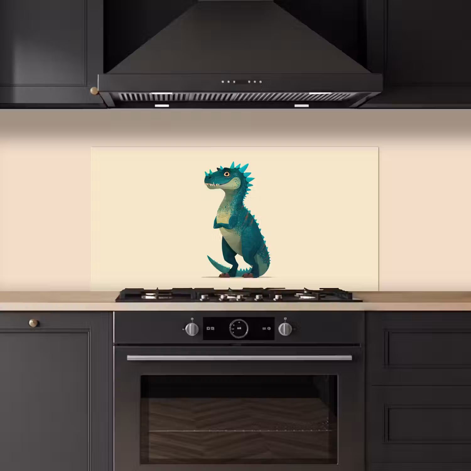Dinosaurus - Turquoise - Stekels keuken achterwand spatscherm middel -sfeer1