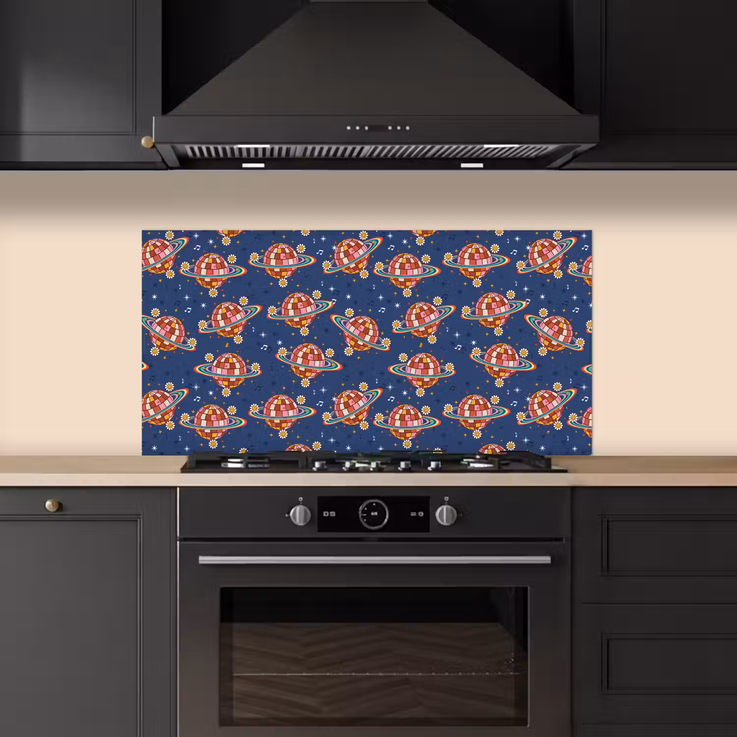 Disco - Blauw - Patroon keuken achterwand spatscherm middel 899 -sfeer1