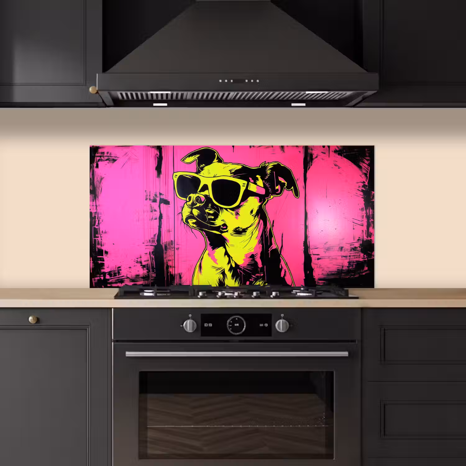Hond - Zonnebril - Roze - Art keuken achterwand spatscherm middel -sfeer1