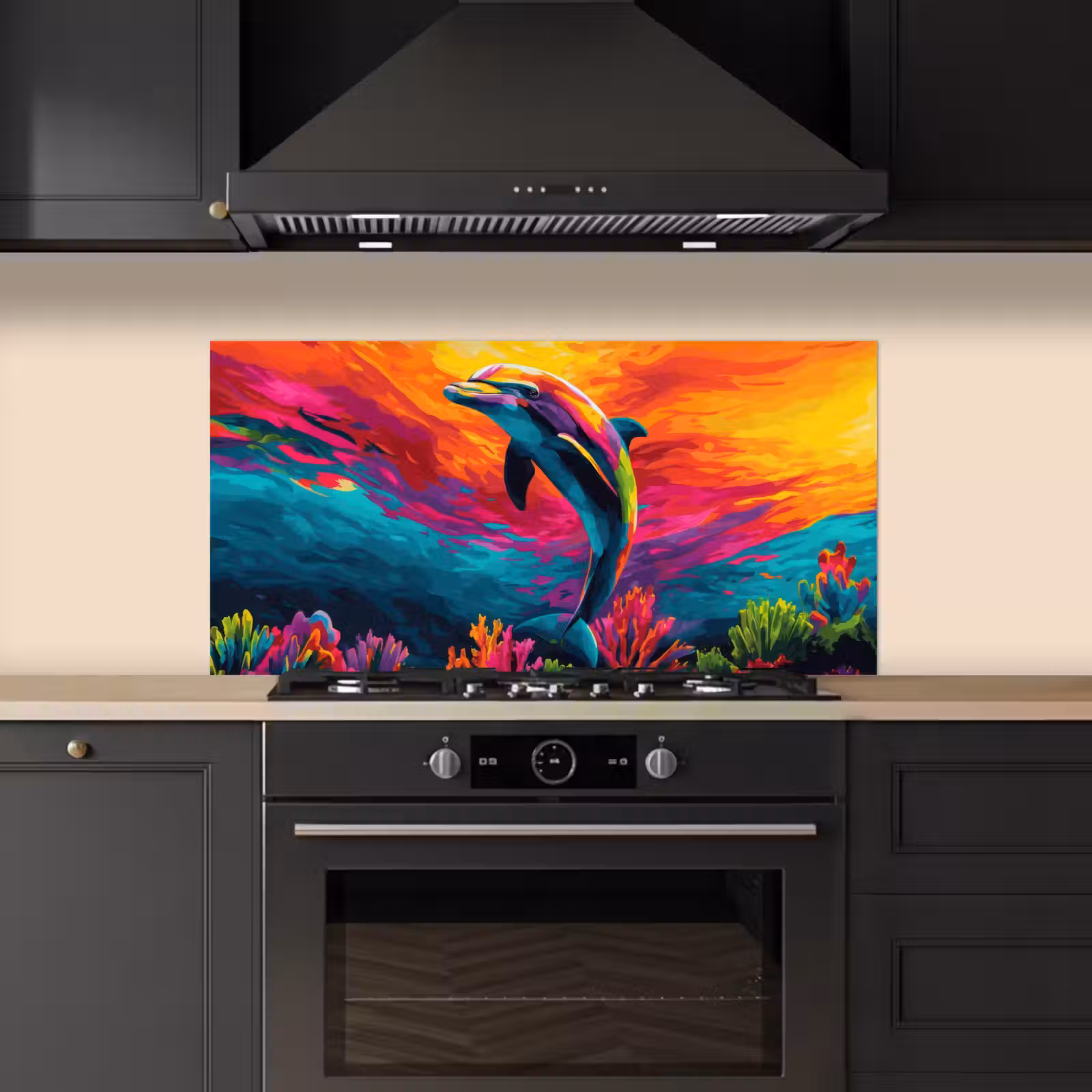 Dolfijn - Kleurrijk - Oceaan - Koraal keuken achterwand spatscherm middel -sfeer1