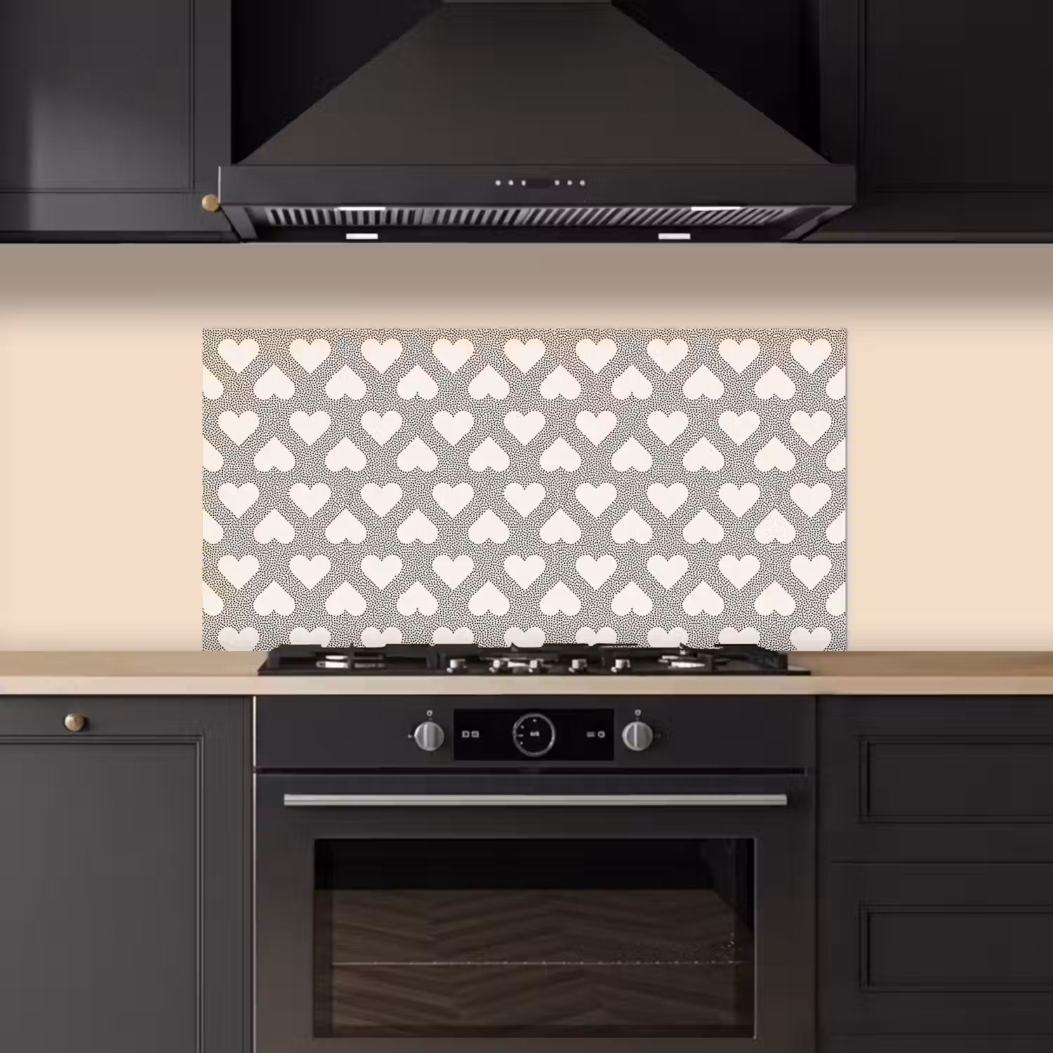 Stippen - Hart - Zwart - Wit keuken achterwand spatscherm middel 899 -sfeer1
