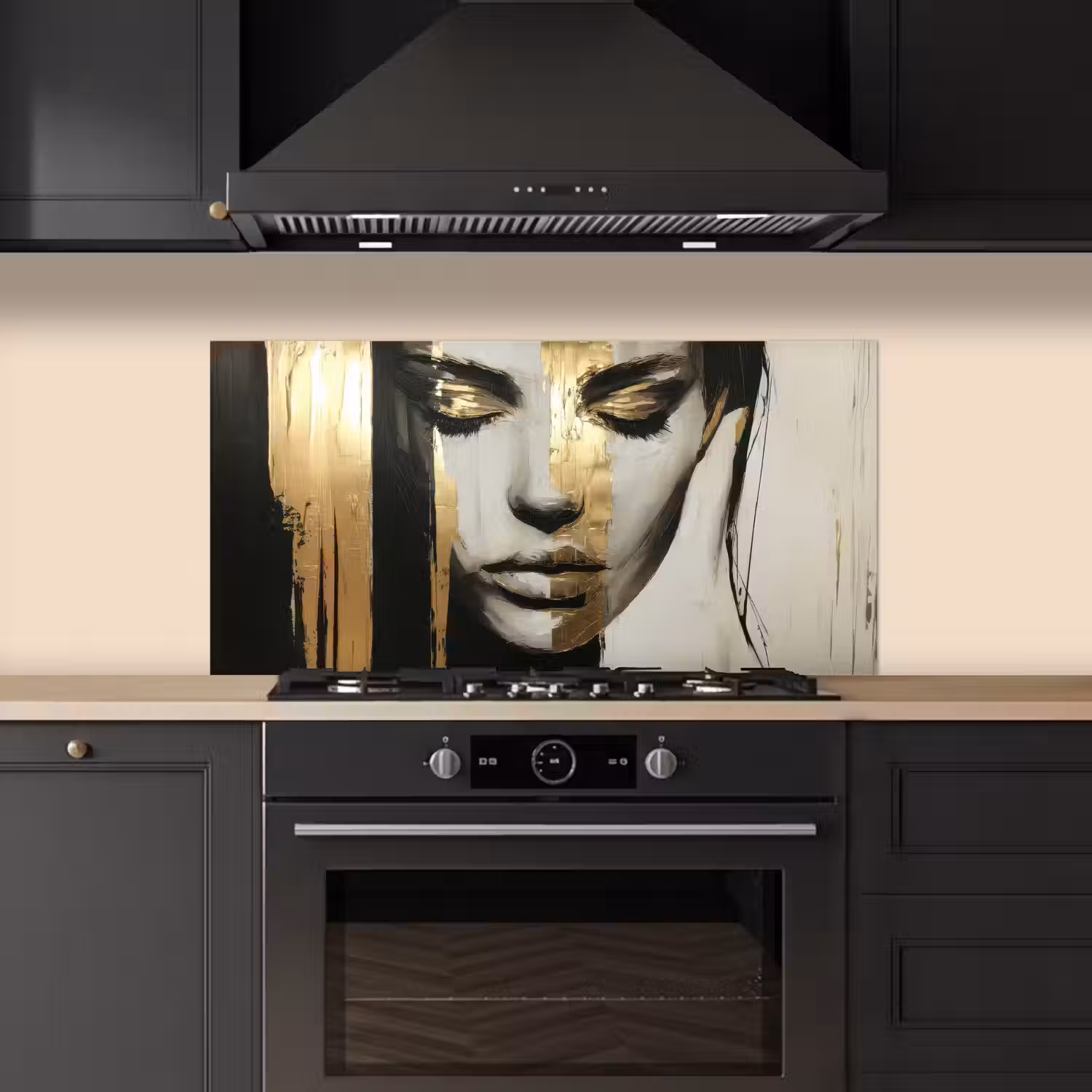 Ogen - Gezicht - Goud - Strepen keuken achterwand spatscherm middel -sfeer1