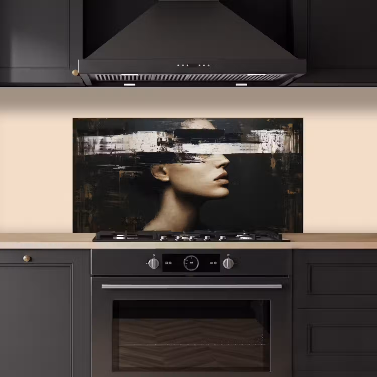 Gezicht - Vrouw - Zwart - Abstract keuken achterwand spatscherm middel -sfeer1