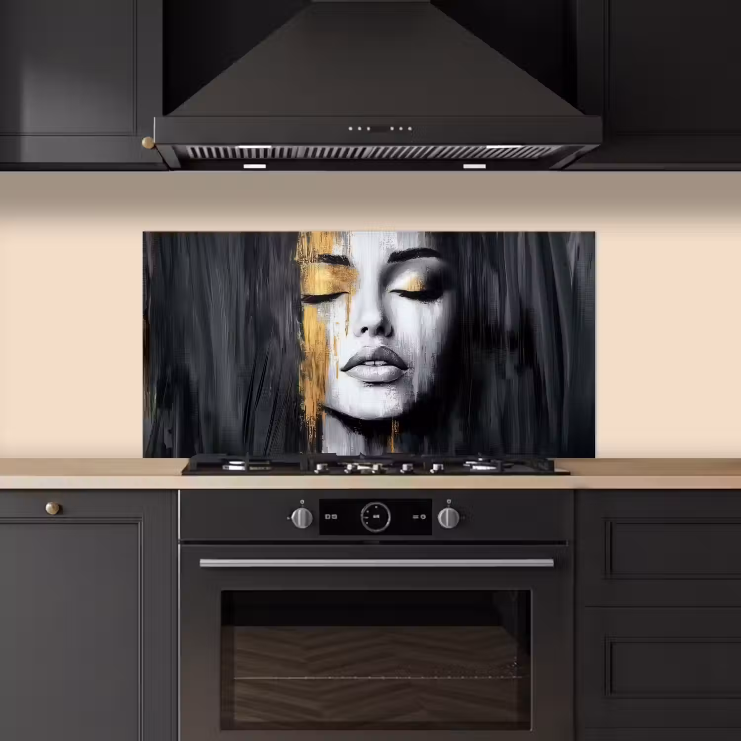 Gezicht - Vrouw - Penseelstreken - Abstract keuken achterwand spatscherm middel -sfeer1