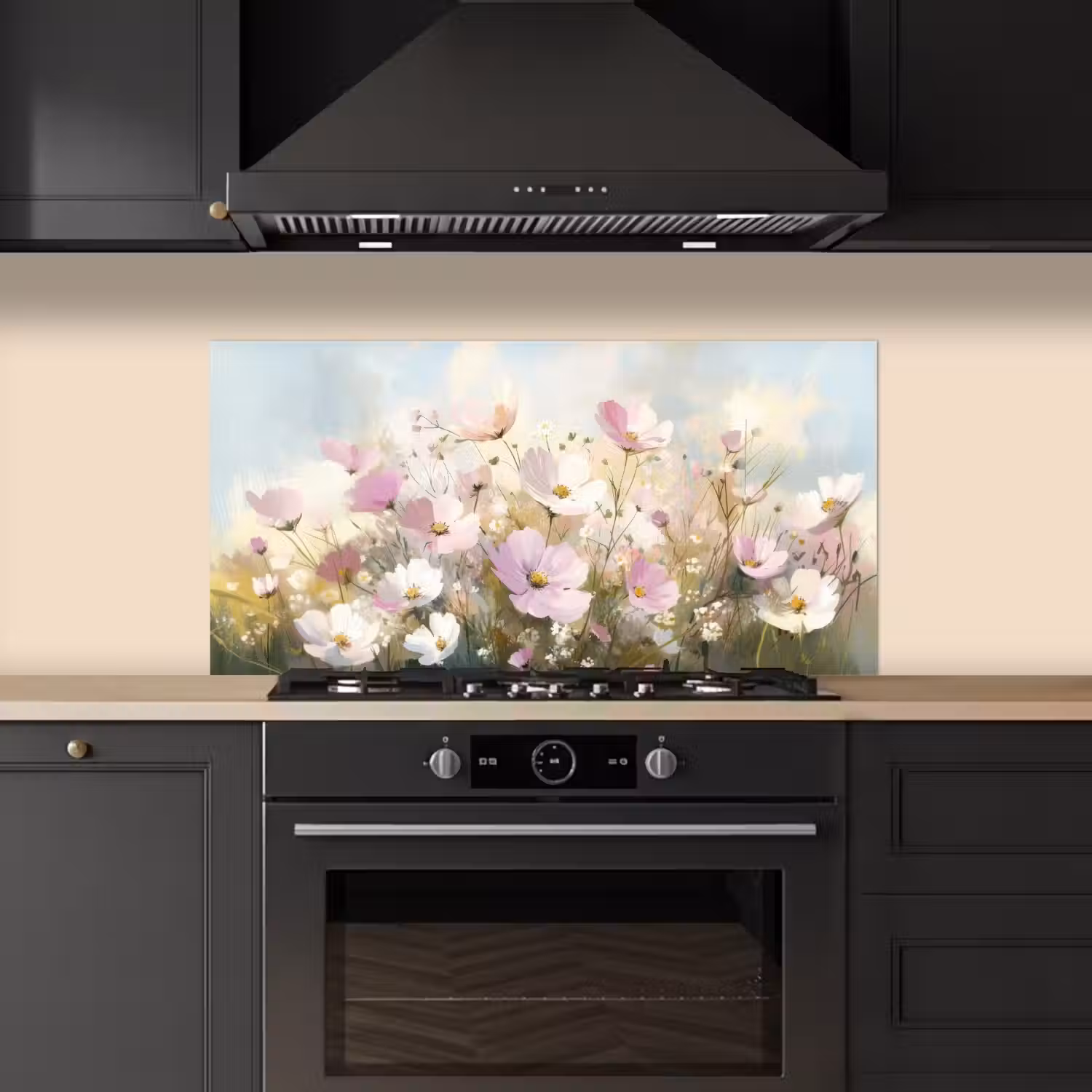 Bloemenveld - Lichte tinten - Geschilderd keuken achterwand spatscherm middel -sfeer1
