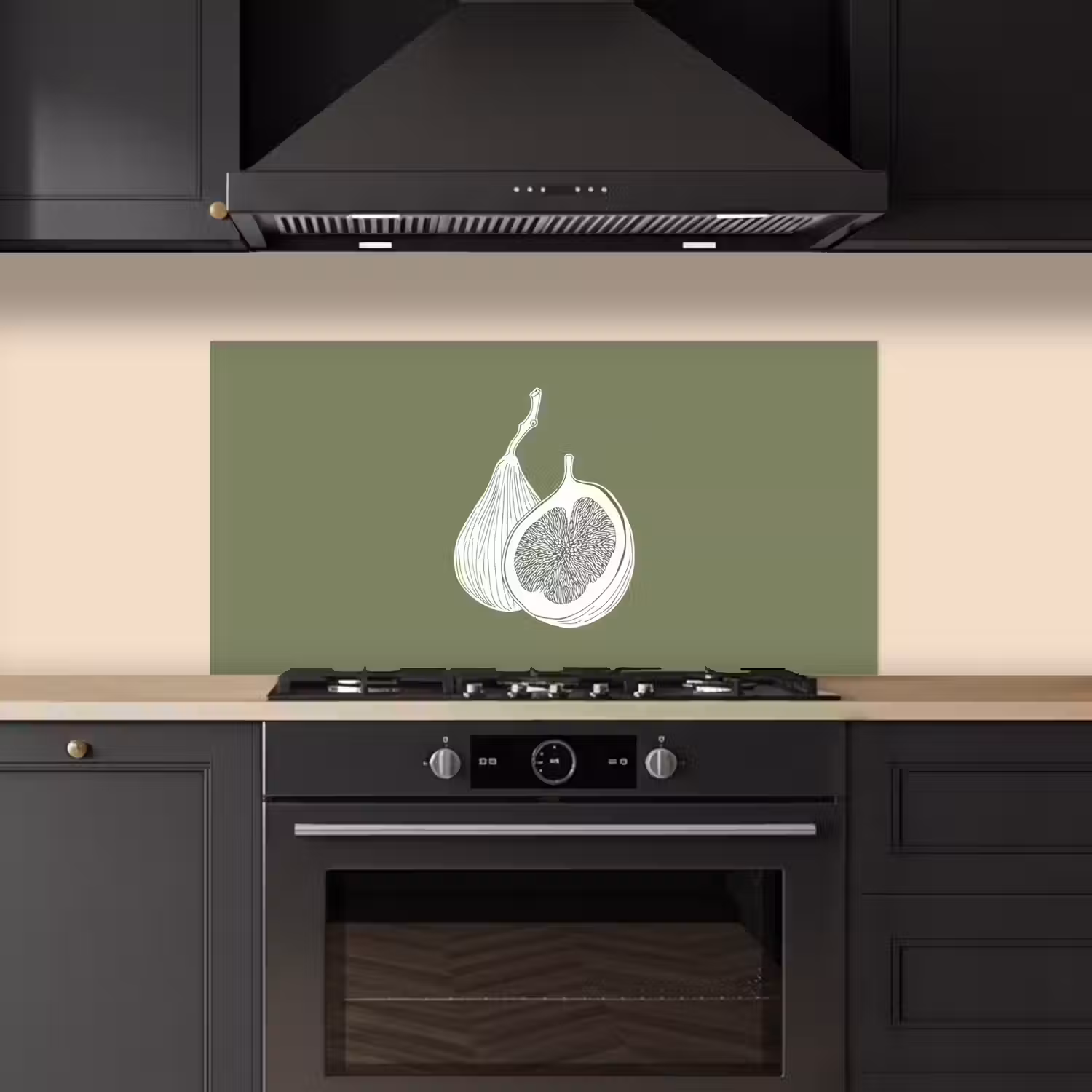 Vijgen - Minimalistisch - Getekend - Mosgroen keuken achterwand spatscherm middel -sfeer1