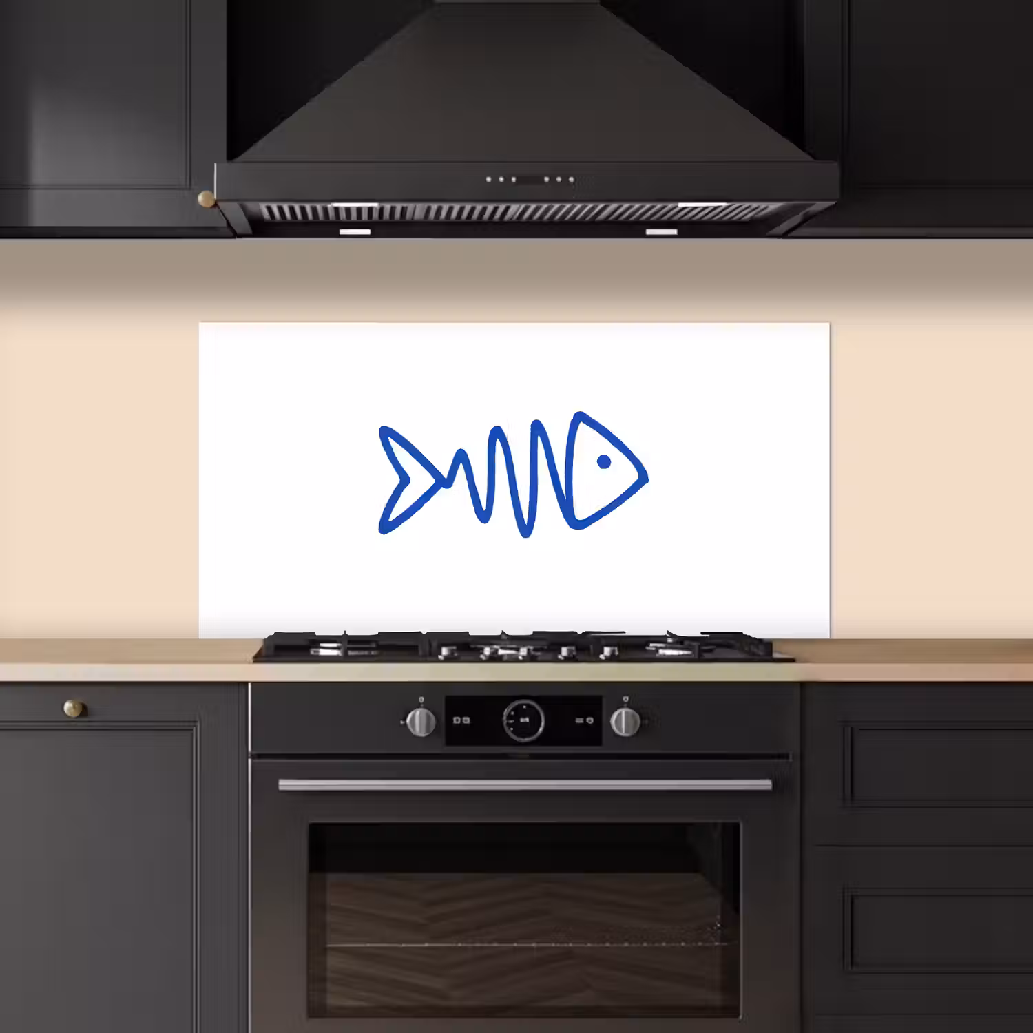 Vis - Minimalistisch - Blauw - Lijn keuken achterwand spatscherm middel -sfeer1