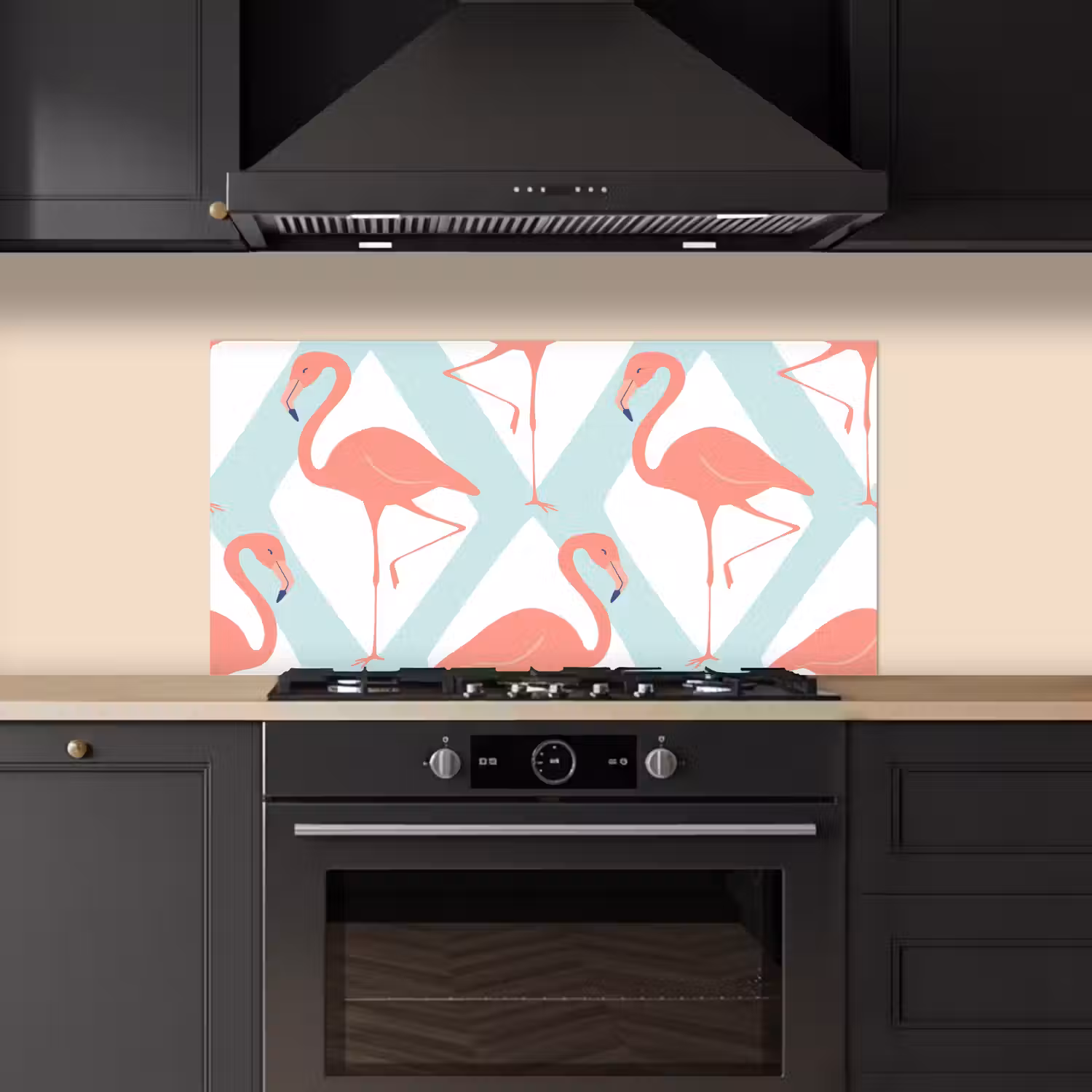 Flamingo - Mintgroen - Ruit keuken achterwand spatscherm middel 899 -sfeer1