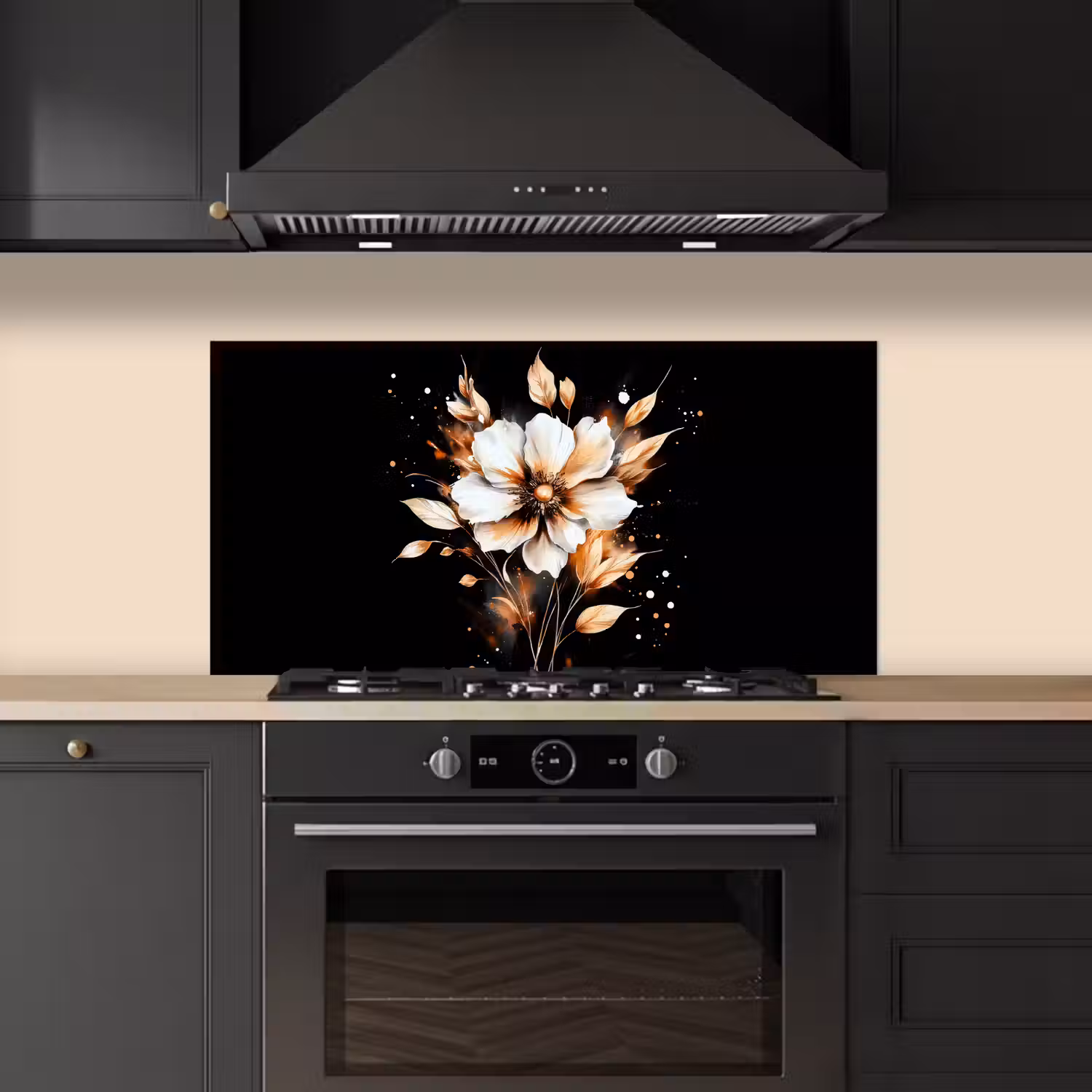 Bloem - Verf - Goud - Graffiti - Modern keuken achterwand spatscherm middel -sfeer1