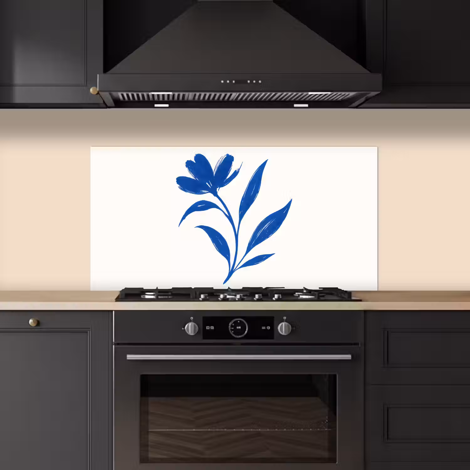 Bloem - Blaadjes - Minimalistisch - Blauw keuken achterwand spatscherm middel -sfeer1