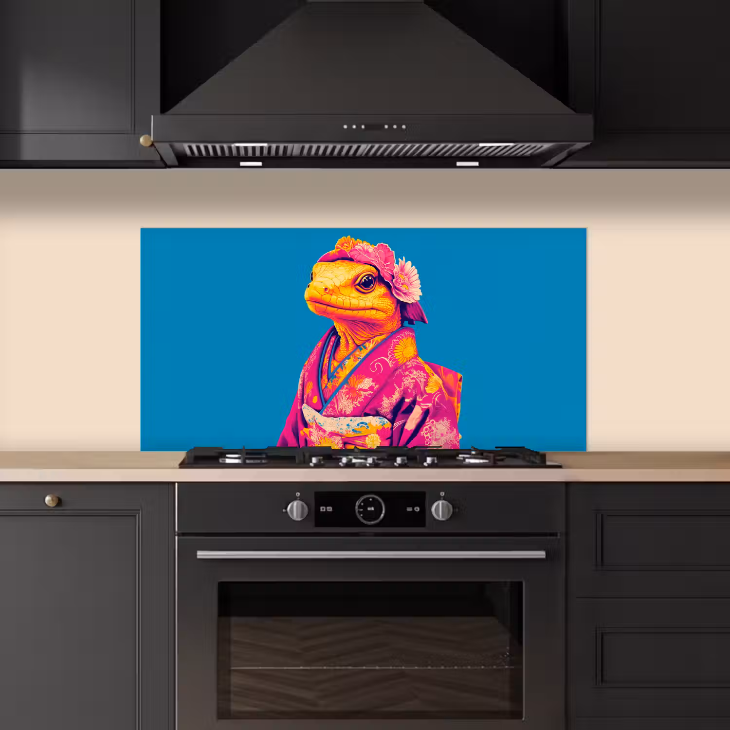 Bloemenkrans - Hagedis - Kimono - Paars keuken achterwand spatscherm middel -sfeer1