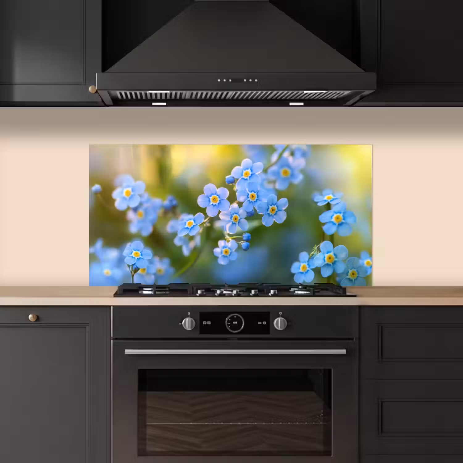 Bloemetjes - Blauw - Vergeet mij nietjes keuken achterwand spatscherm middel -sfeer1