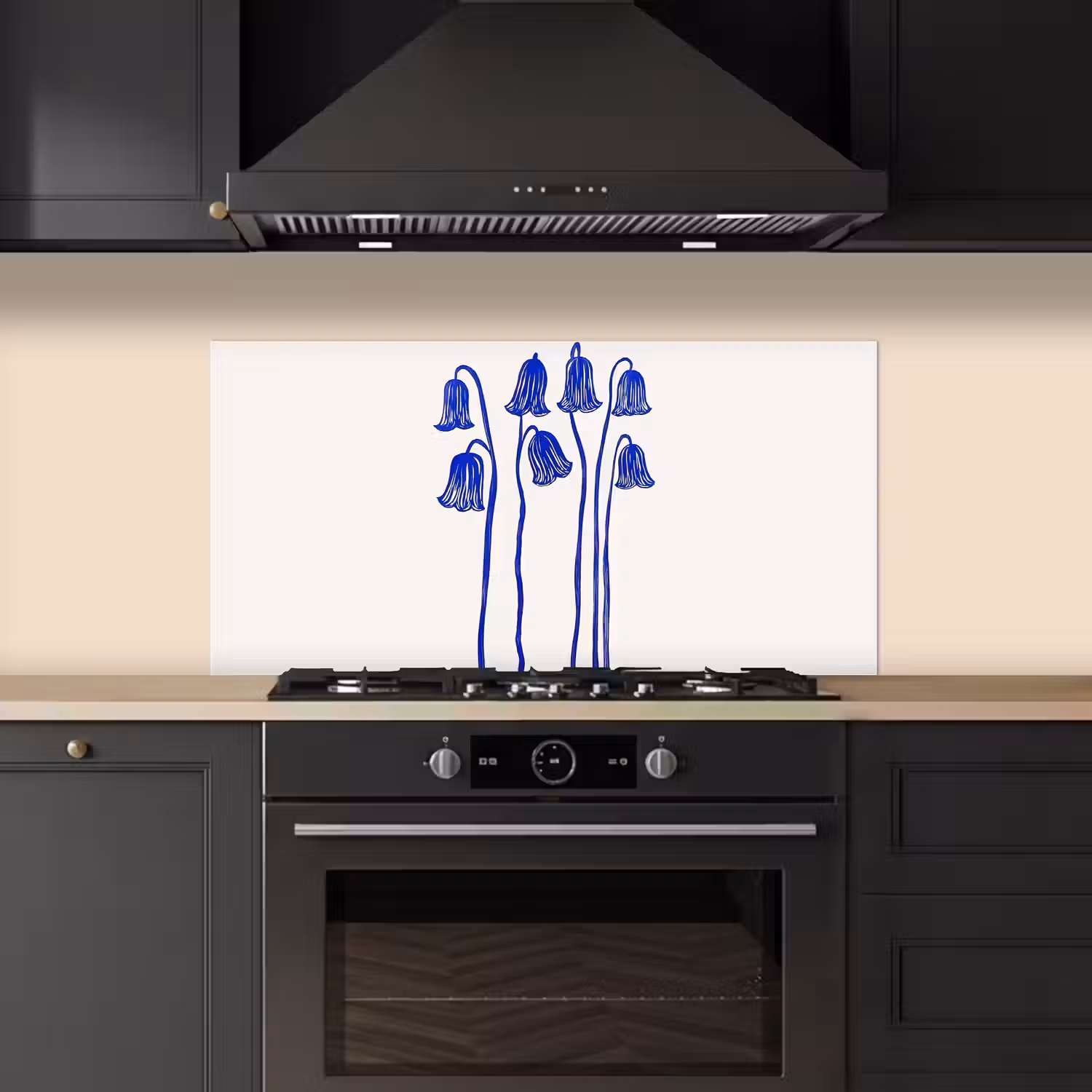 Bloemen - Blauw - Lijnen - Bloemblaadjes keuken achterwand spatscherm middel -sfeer1