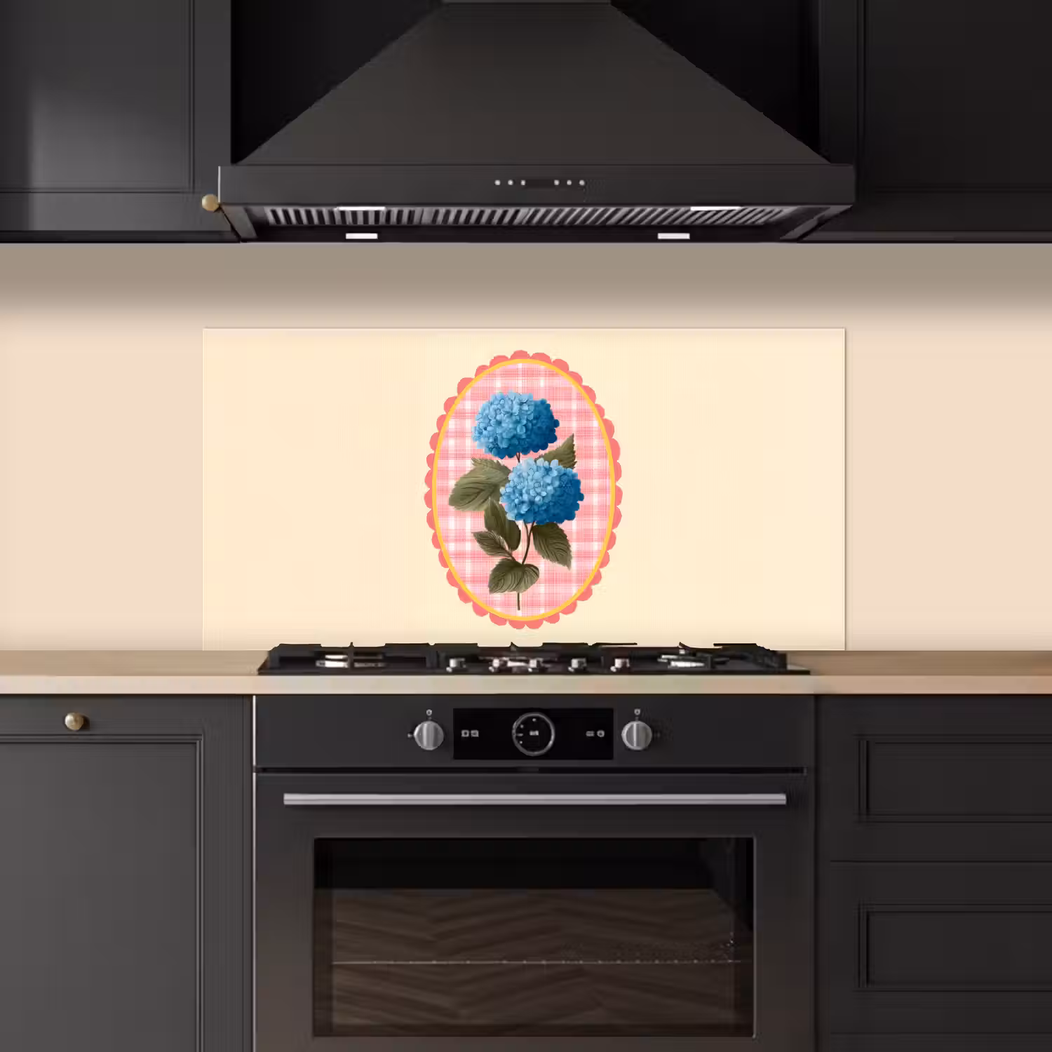 Bloemen - Blauw - Lijst - Bladeren keuken achterwand spatscherm middel -sfeer1