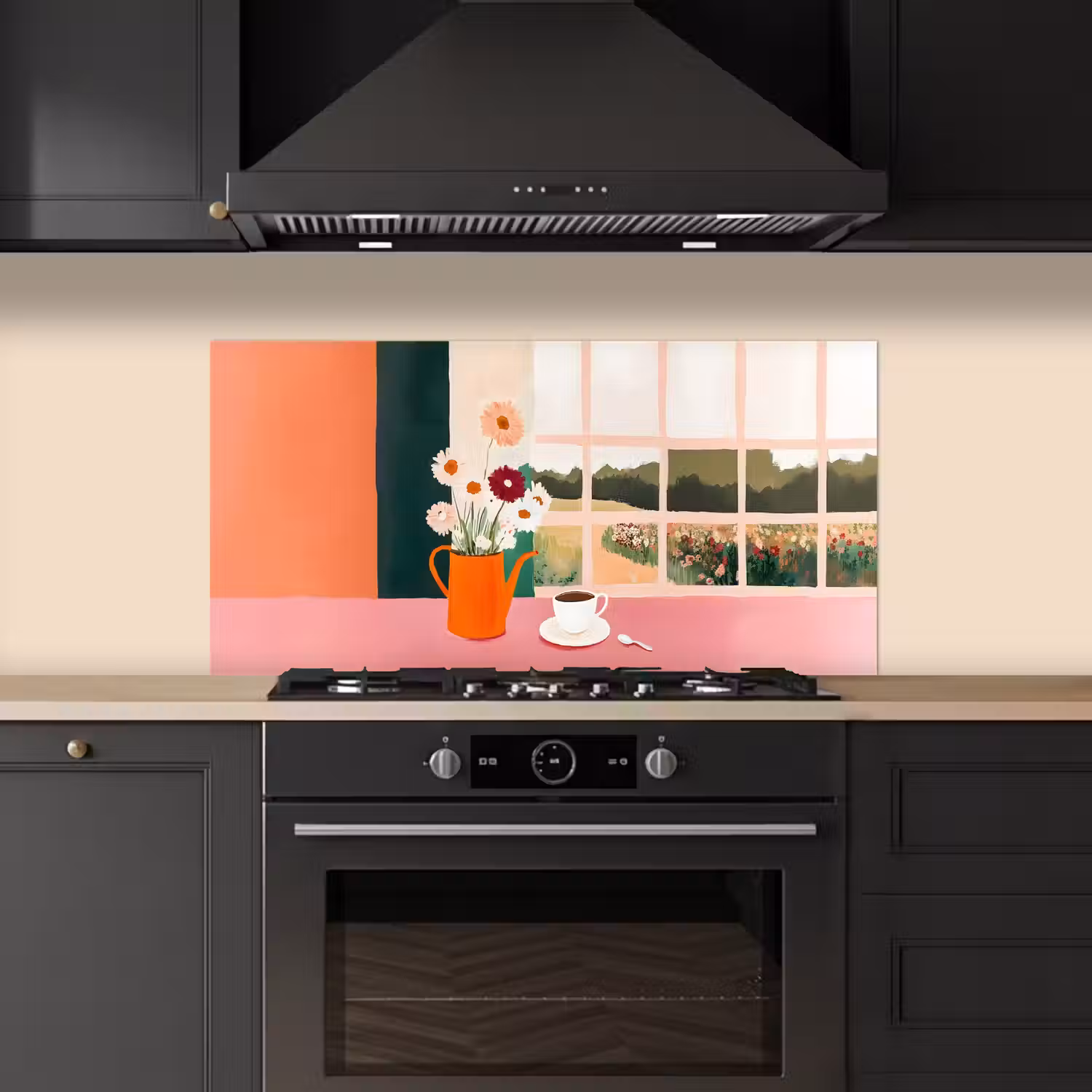 Bloemen - Koffie - Raam keuken achterwand spatscherm middel -sfeer1