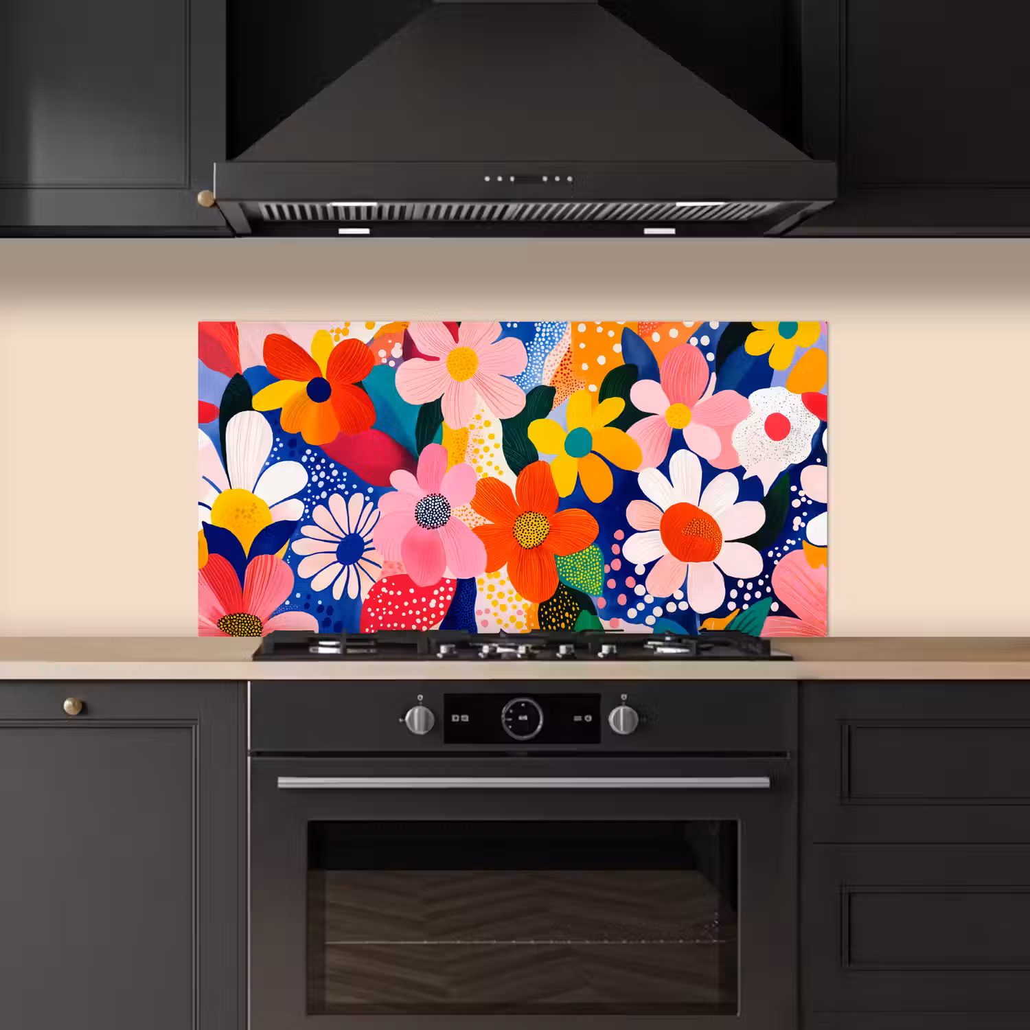 Bloemen - Kleurrijk - Stippen keuken achterwand spatscherm middel -sfeer1