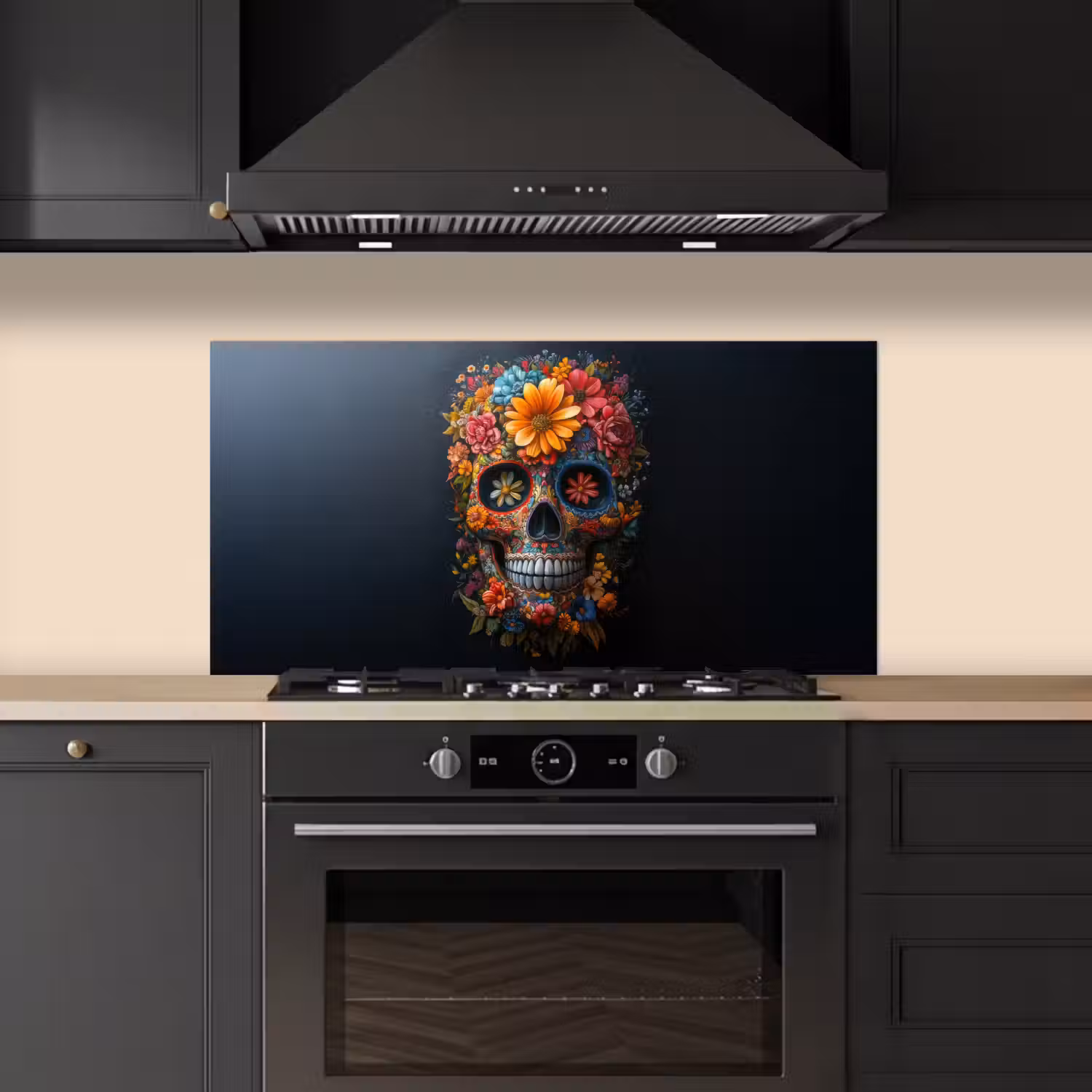 Bloemen - Kleurrijk - Schedel keuken achterwand spatscherm middel -sfeer1