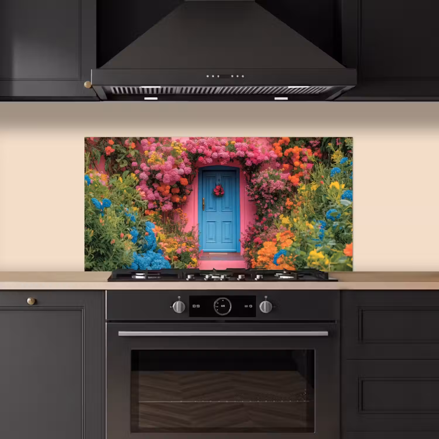 Bloemen - Deur - Roze keuken achterwand spatscherm middel -sfeer1