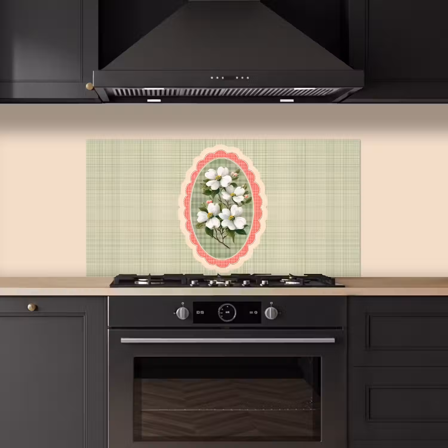 Bloemen - Illustratie - Geruit - Groen keuken achterwand spatscherm middel -sfeer1