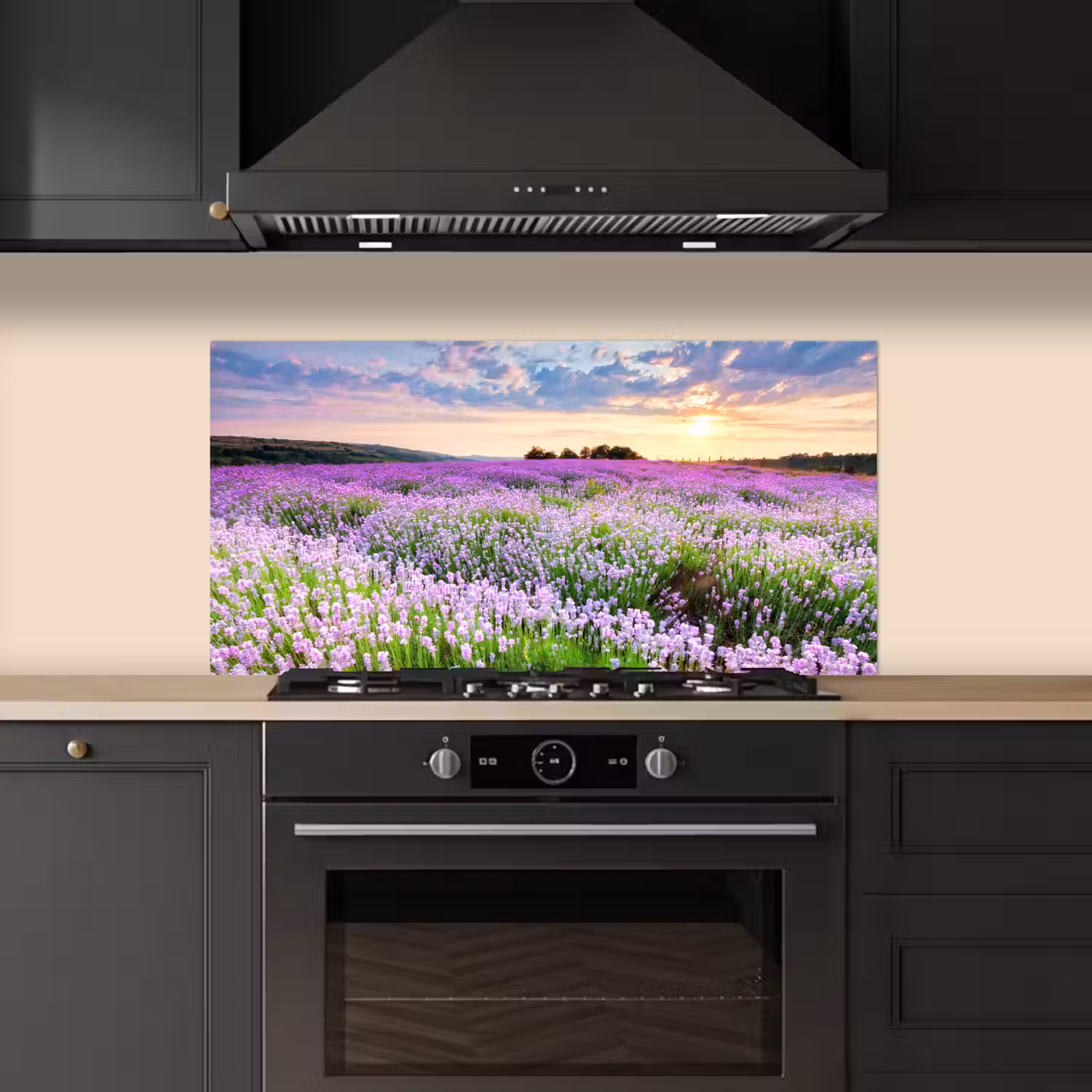 Bloemen - Lavendel - Paars - Lucht - Zonsondergang - Weide - Natuur keuken achterwand spatscherm middel -sfeer1