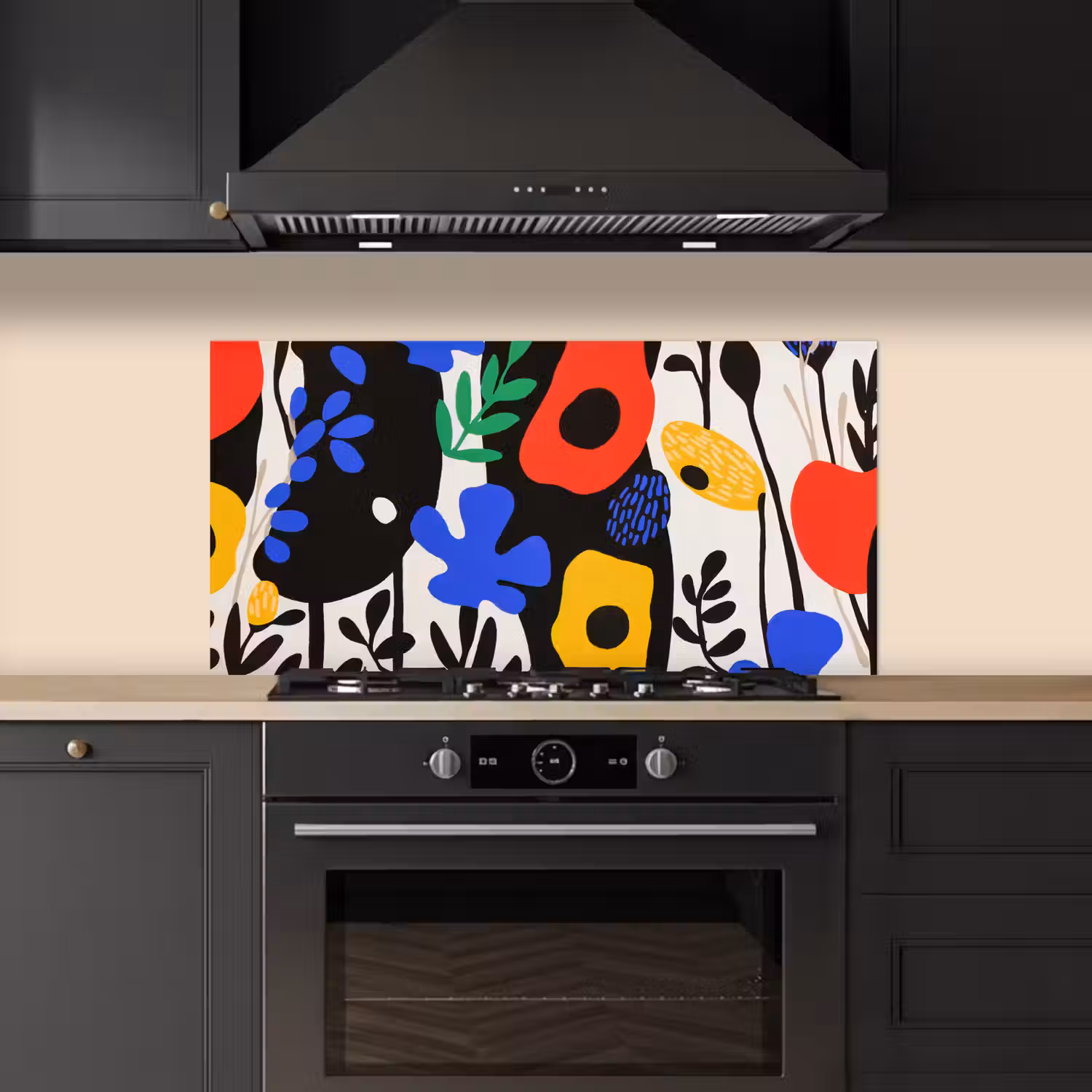Bloemen - Bladeren - Abstract - Zwart keuken achterwand spatscherm middel -sfeer1