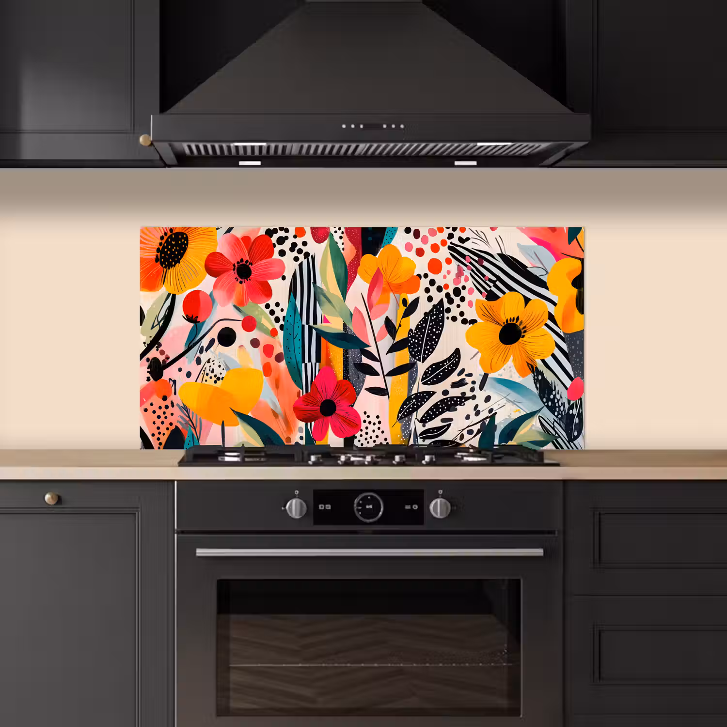 Bloemen - Bladeren - Abstract - Kleurrijk keuken achterwand spatscherm middel -sfeer1