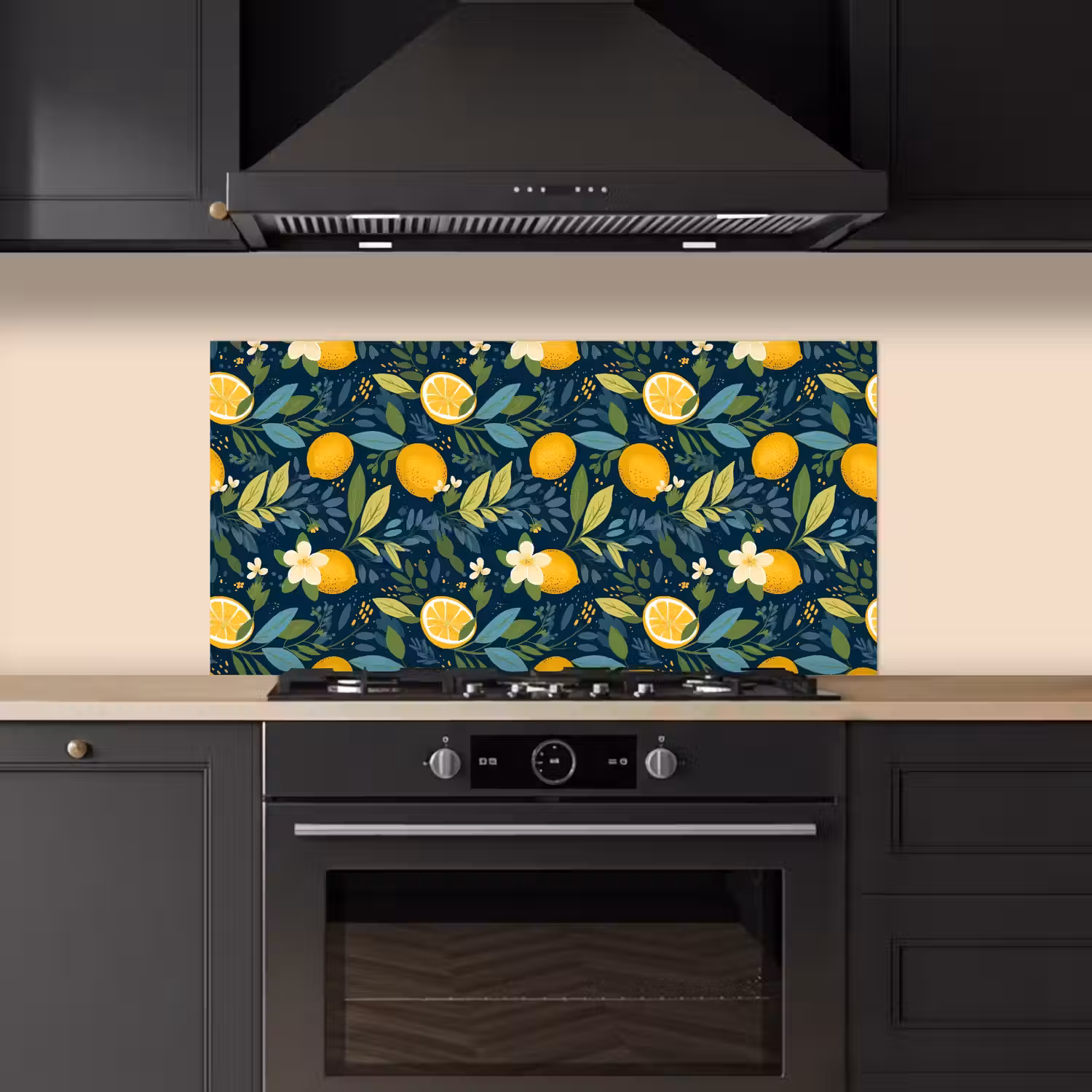 Bloemen - Bladeren - Citroenen - Blauw keuken achterwand spatscherm middel 899 -sfeer1