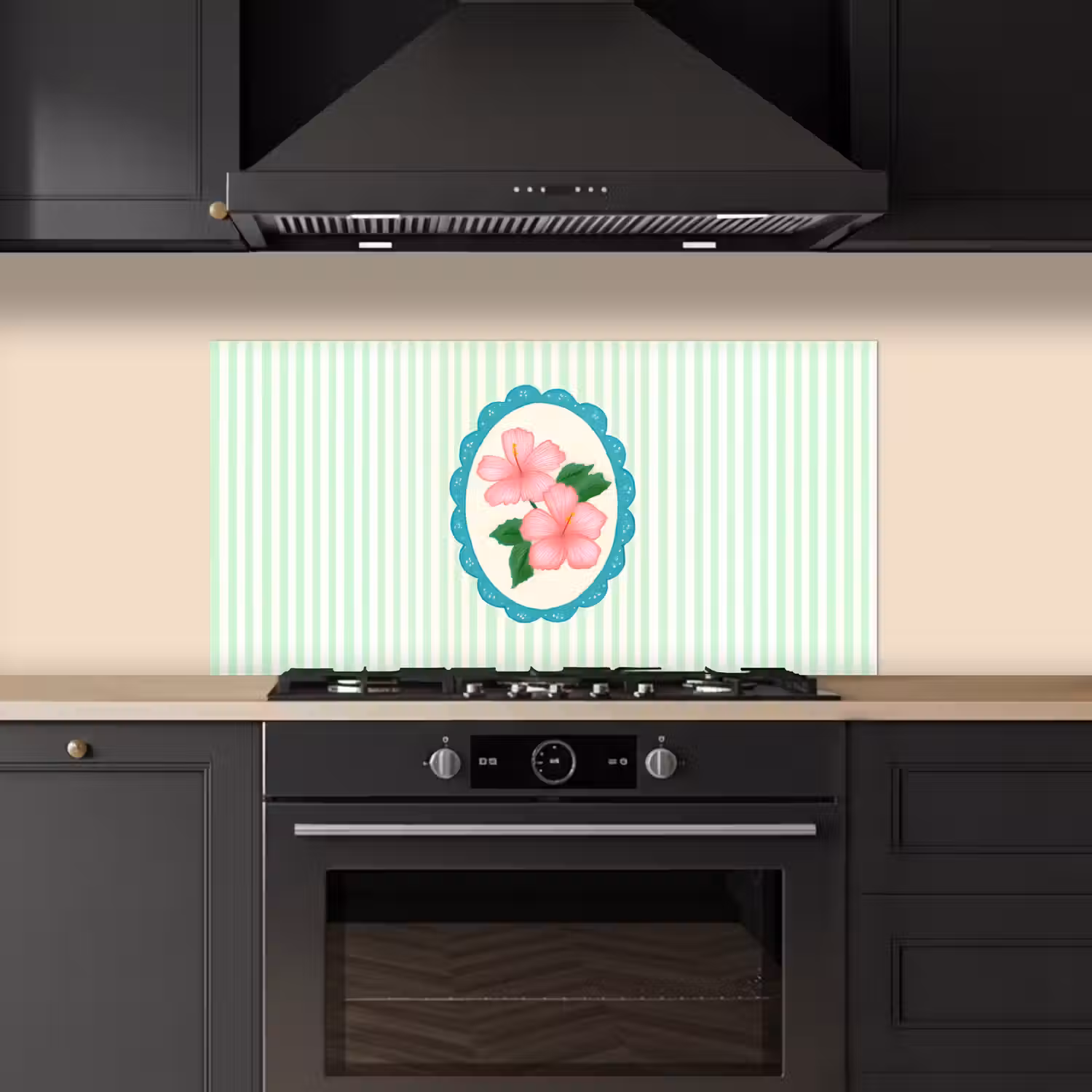 Bloemen - Ovaal - Strepen - Groen keuken achterwand spatscherm middel -sfeer1