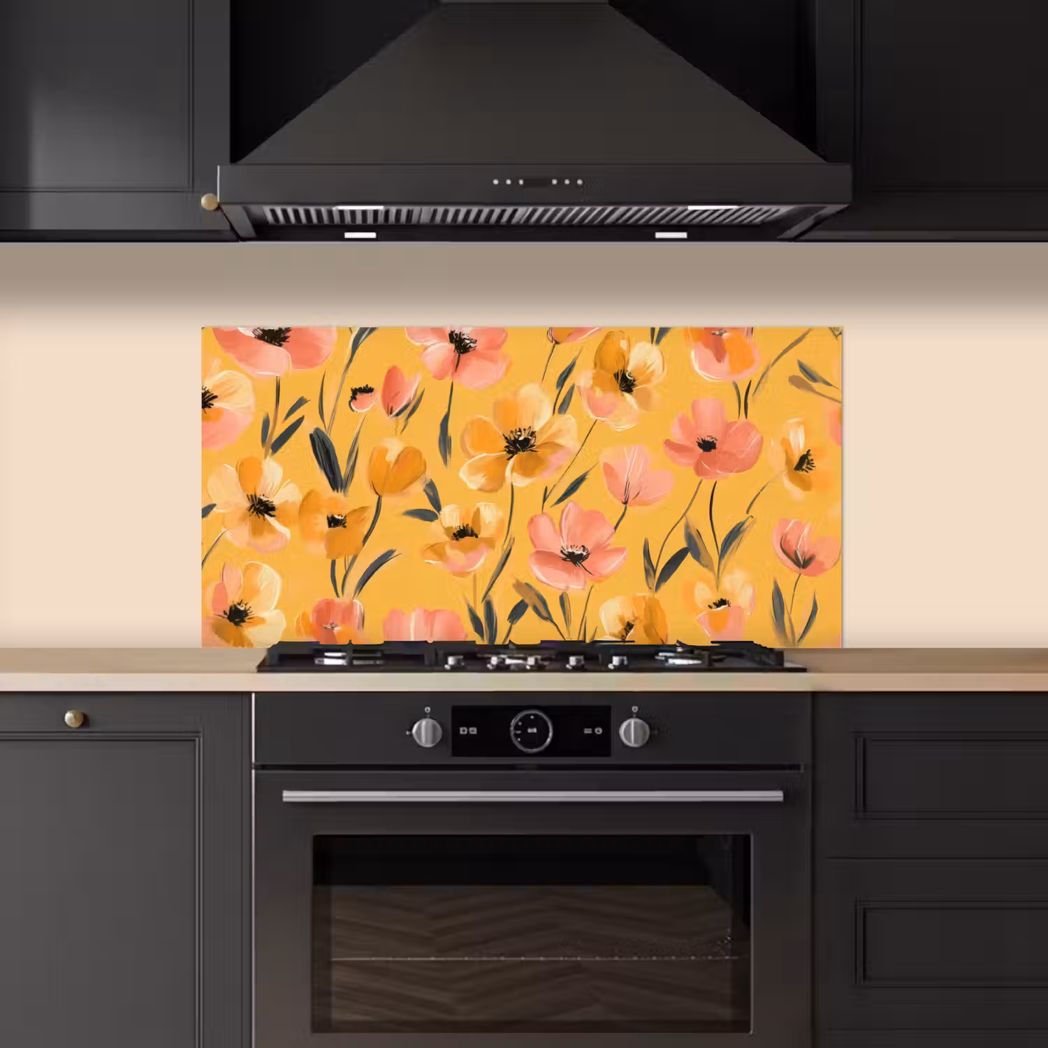 Bloemen - Geschilderd - Geel keuken achterwand spatscherm middel -sfeer1