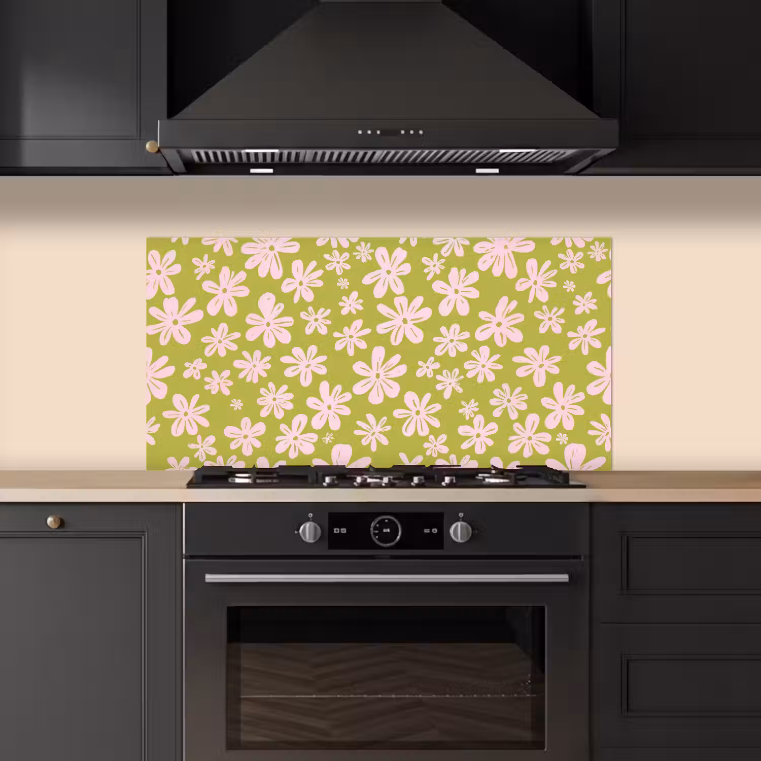 Bloemen - Roze - Getekend - Patroon keuken achterwand spatscherm middel -sfeer1