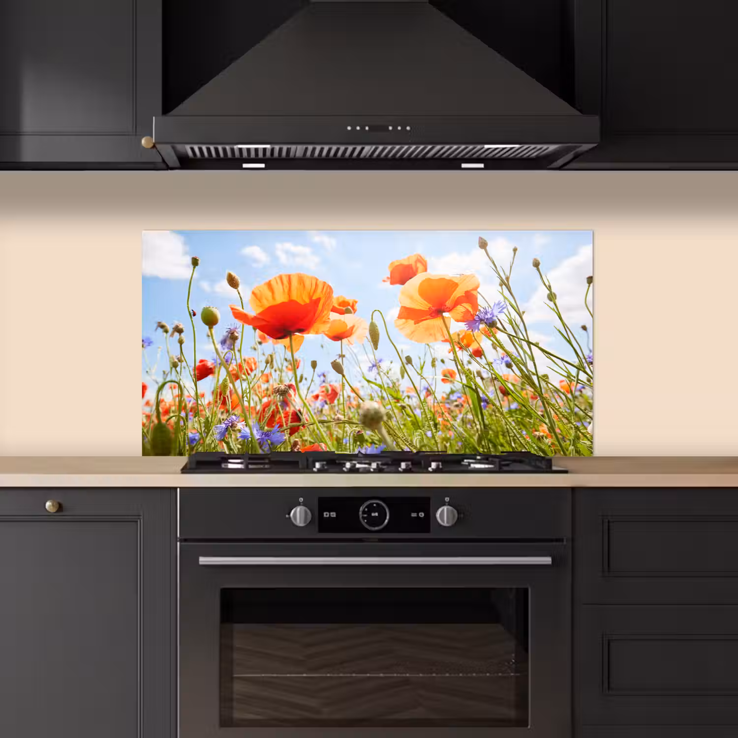 Bloemen - Klaproos - Lente - Natuur - Rood - Blauw keuken achterwand spatscherm middel -sfeer1
