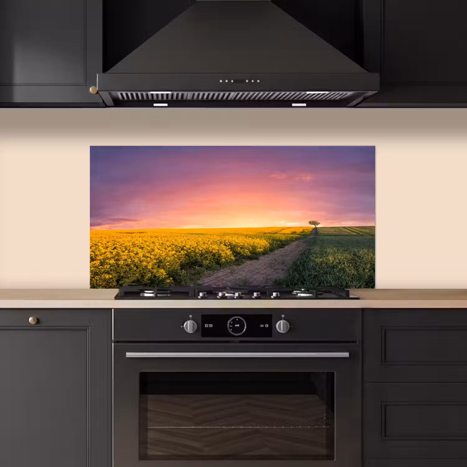 Bloemen - Weg - Lucht - Geel - Paars - Zonsondergang - Natuur keuken achterwand spatscherm middel -sfeer1