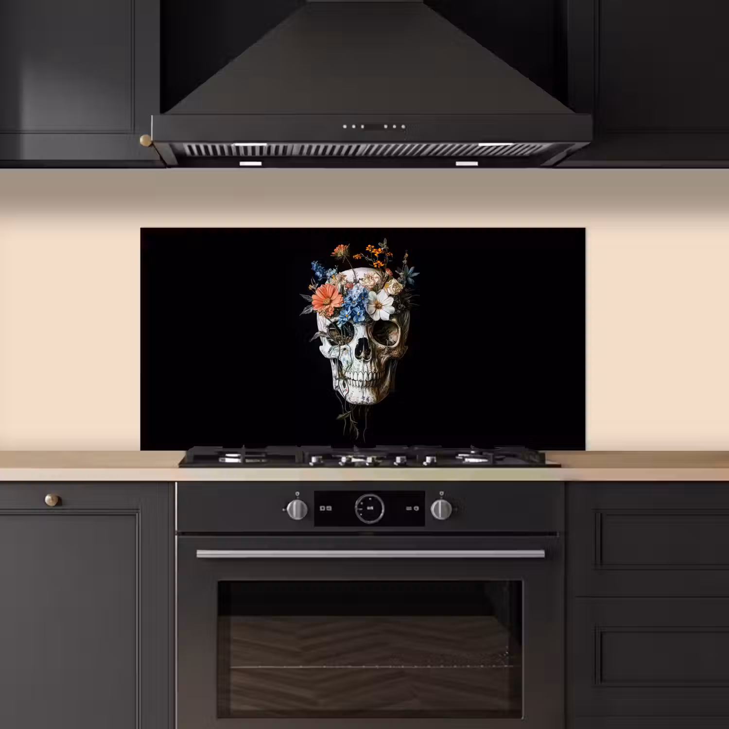 Bloemen - Schedel - Kleurrijk keuken achterwand spatscherm middel -sfeer1