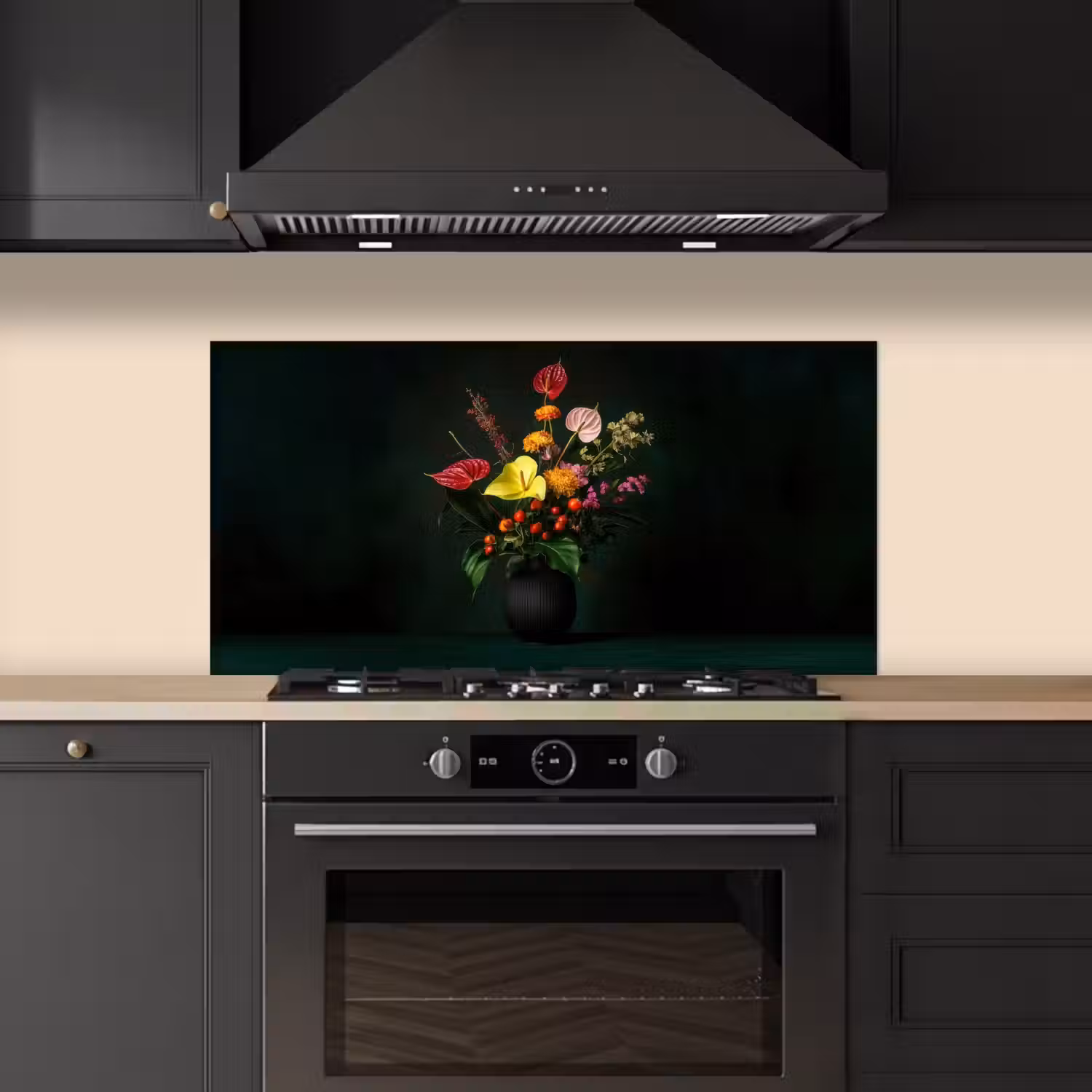 Bloemen - Vaas - Zwart keuken achterwand spatscherm middel -sfeer1
