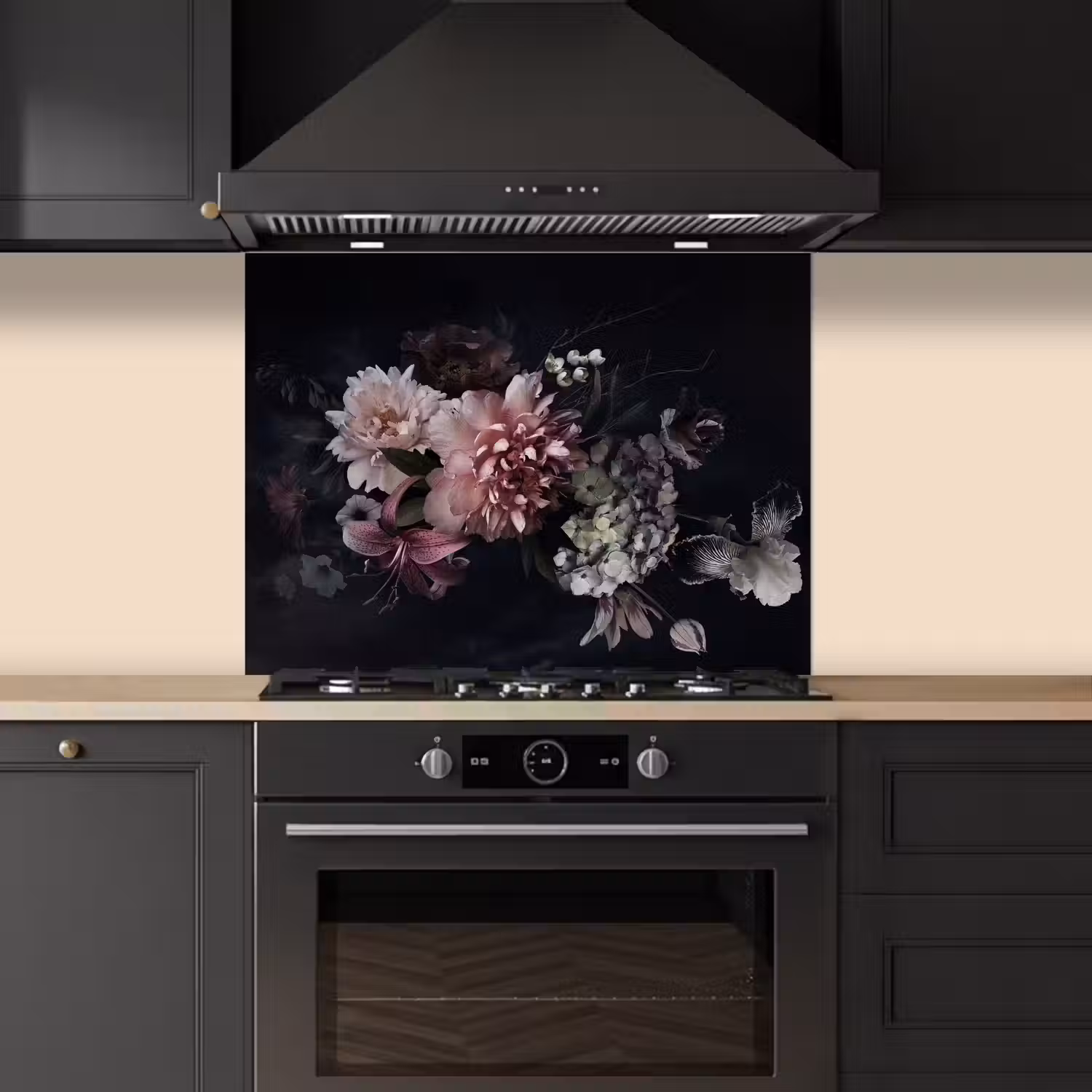 Bloemen - Vintage - Pastel - Zwart - Boeket keuken achterwand spatscherm middel -sfeer1