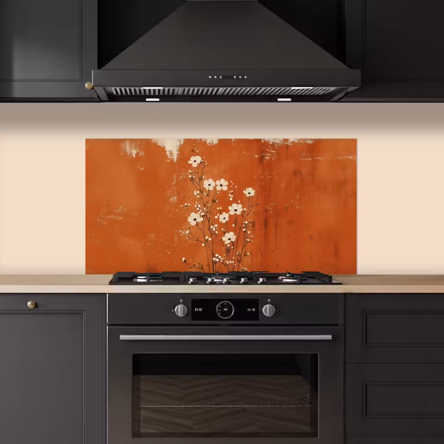 Bloemen - Wit - Subtiel - Roestkleur keuken achterwand spatscherm middel -sfeer1