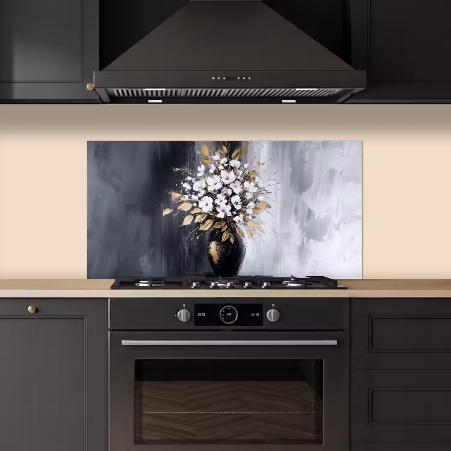 Bloemen - Wit - Vaas - Abstract keuken achterwand spatscherm middel -sfeer1