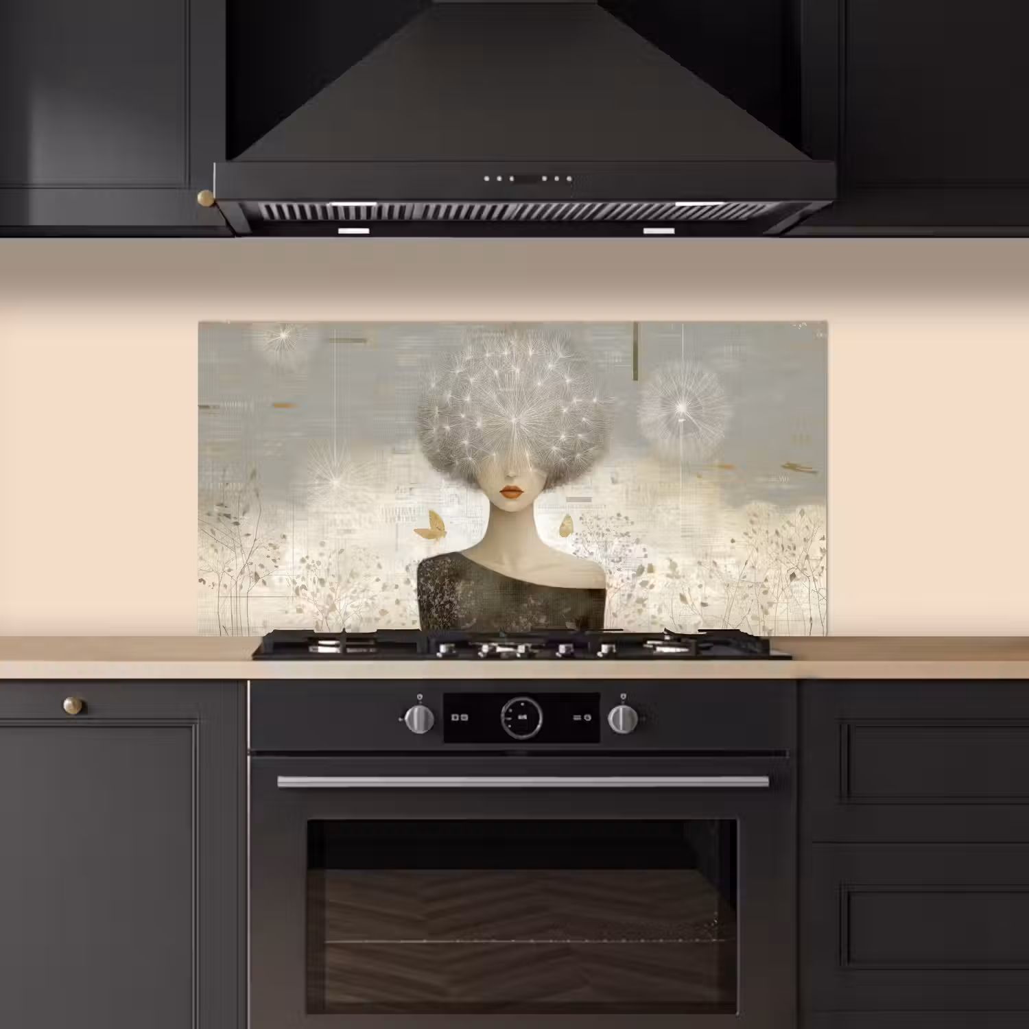 Pluis - Vrouw - Beige keuken achterwand spatscherm middel -sfeer1