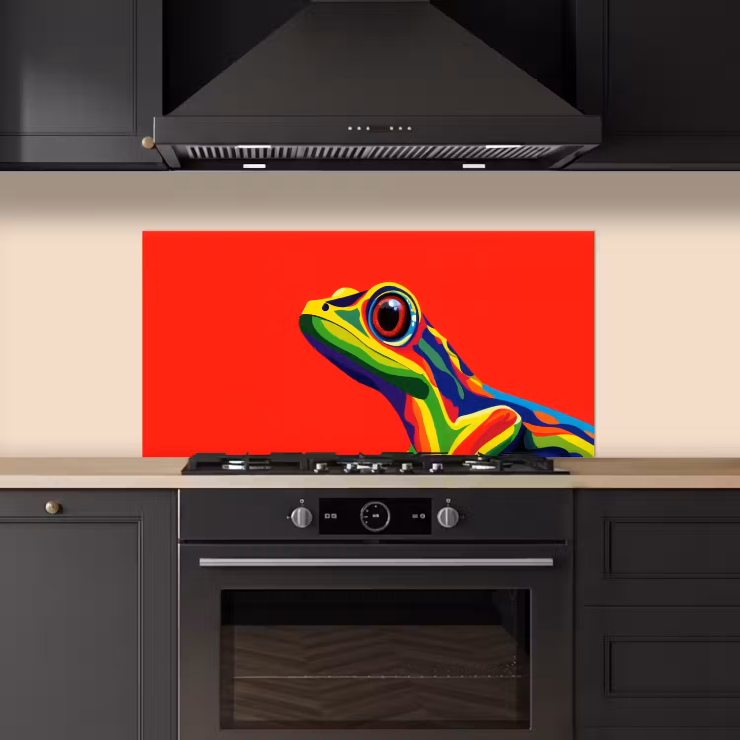 Kikker - Kleurrijk - Strepen - Ogen keuken achterwand spatscherm middel -sfeer1