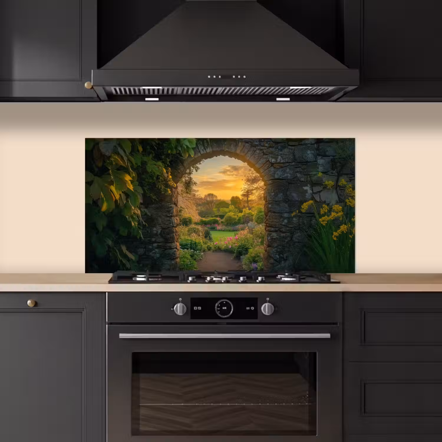 Poort - Planten - Zonsondergang keuken achterwand spatscherm middel -sfeer1