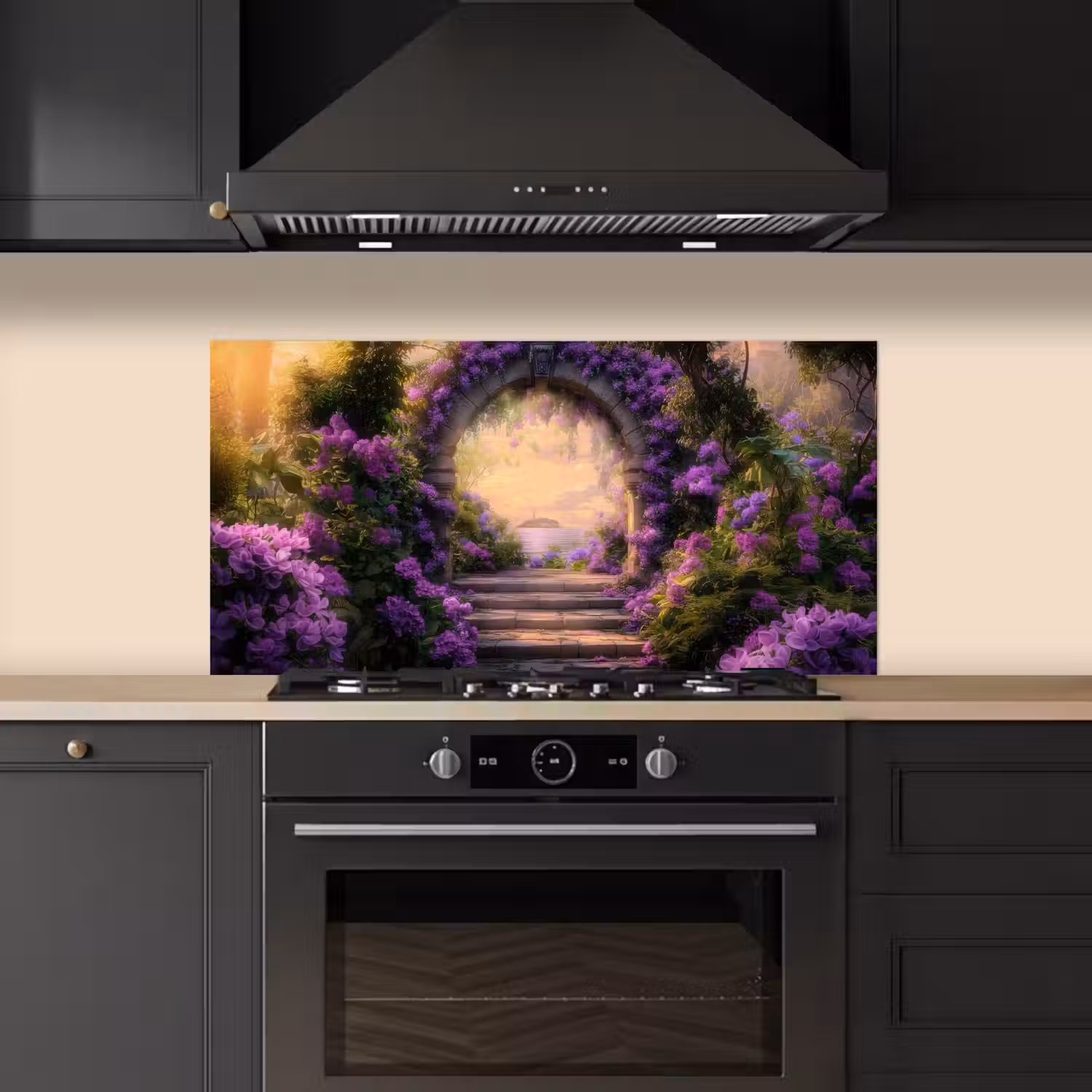 Poort - Paars - Bloemen keuken achterwand spatscherm middel -sfeer1